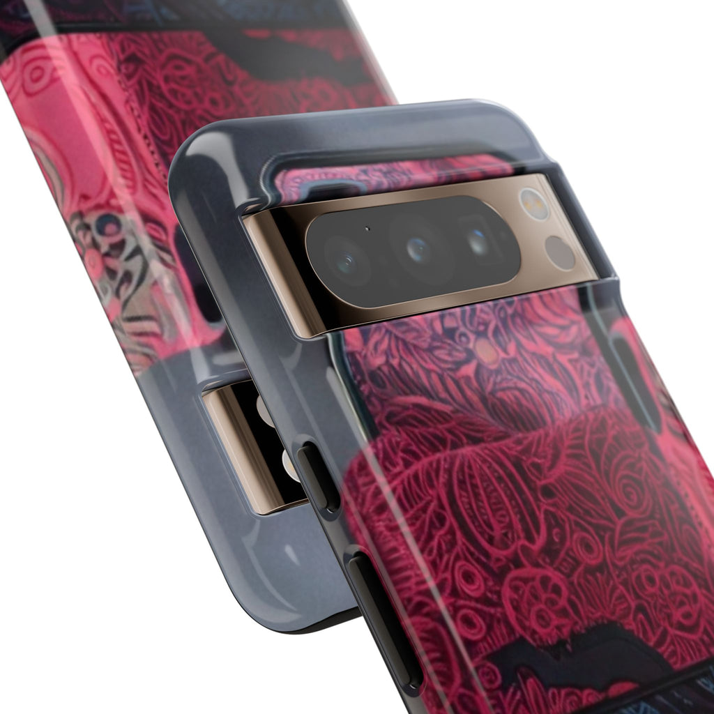 Floral Patchwork Tough Phone Case — Pink & Navy Doodle Design