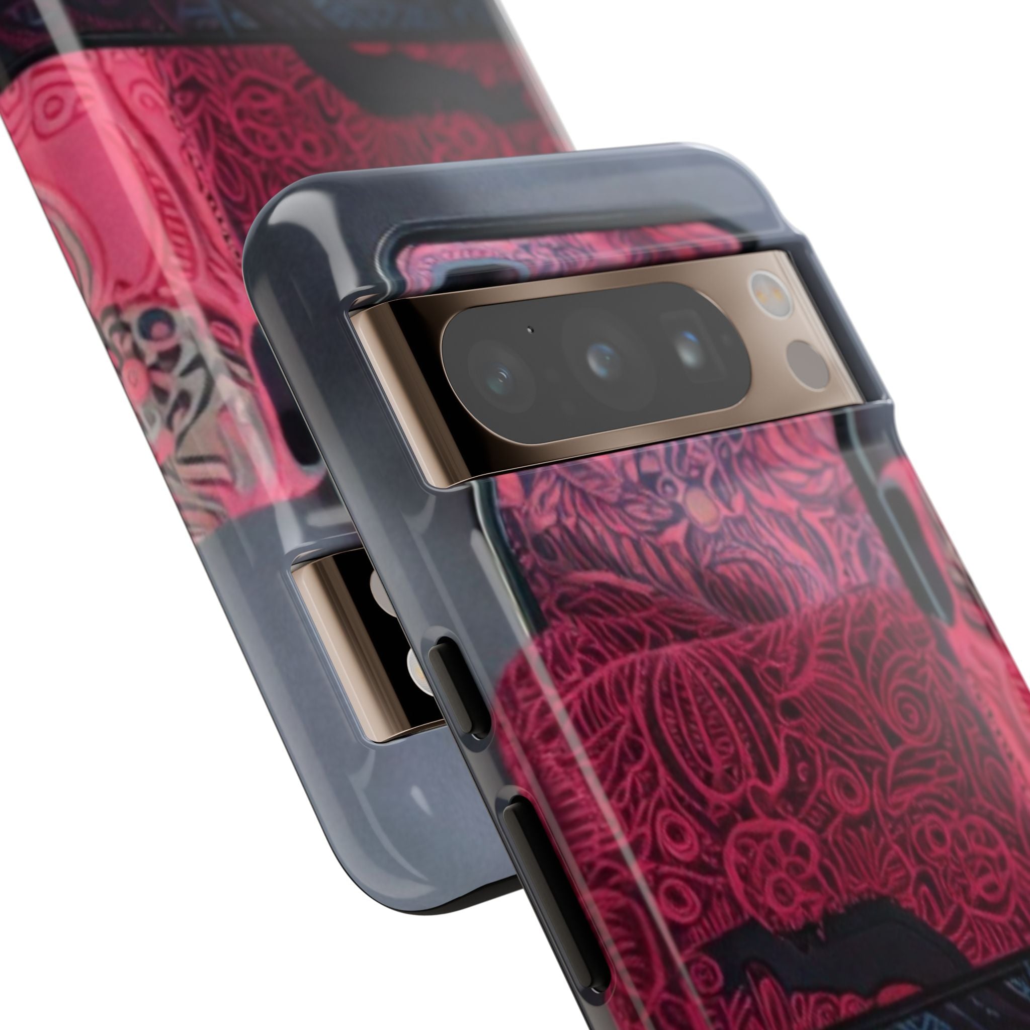 Floral Patchwork Tough Phone Case — Pink & Navy Doodle Design