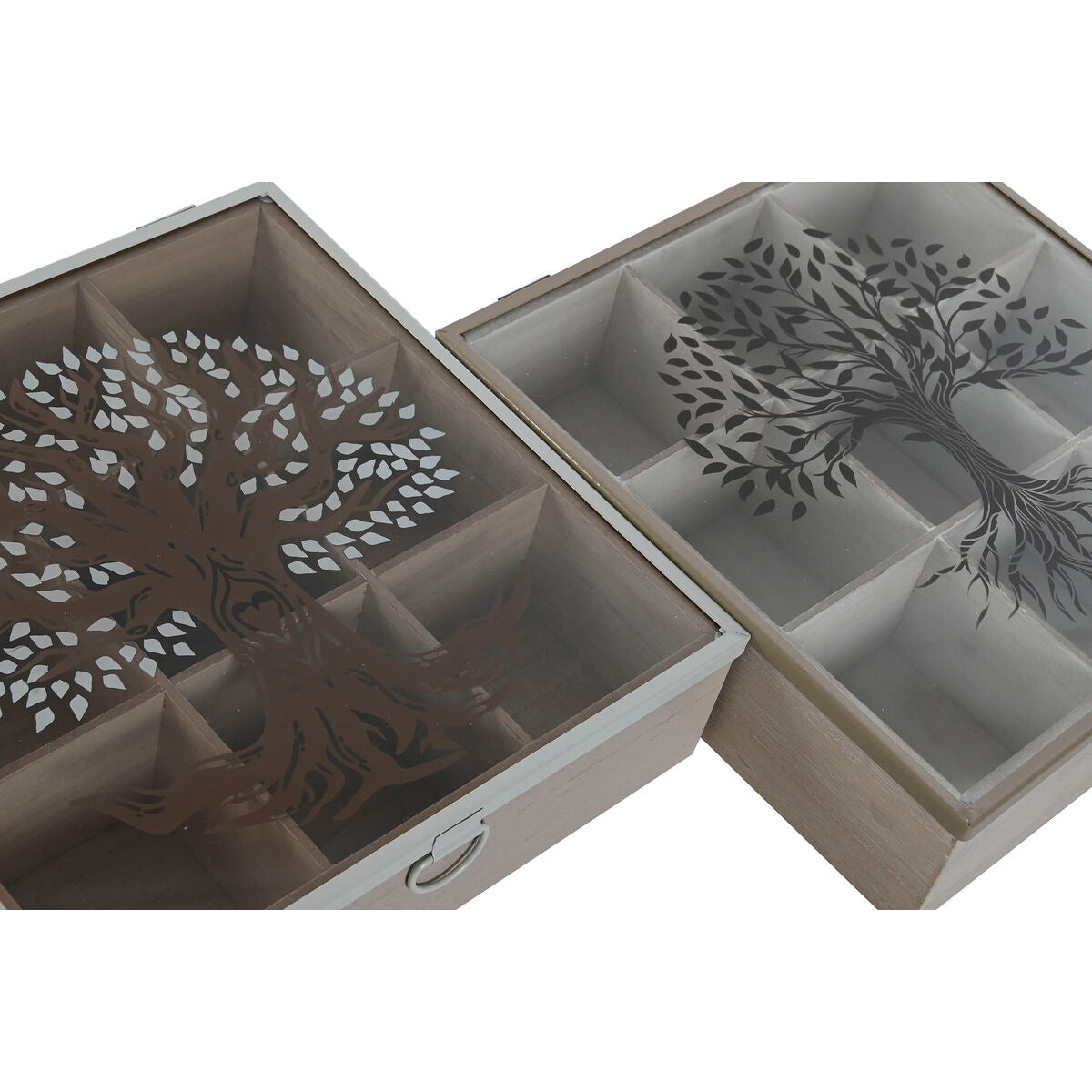 Box for Infusions Home ESPRIT Brown Beige Metal Crystal MDF Wood 24 x 24 x 6,5 cm (2 Units)-3