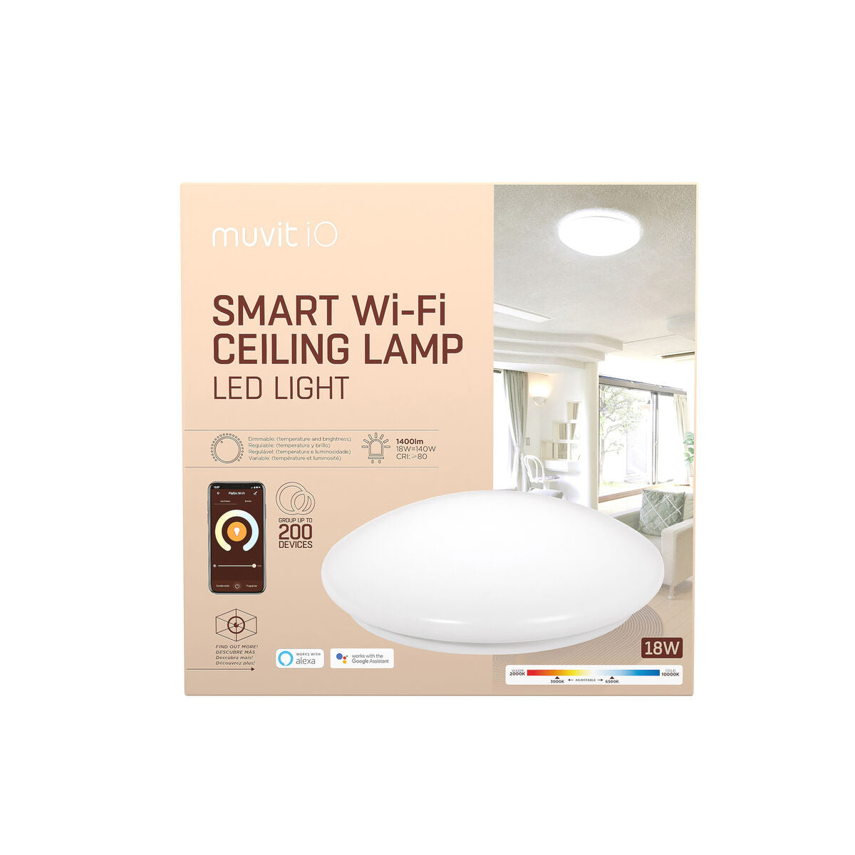 Ceiling Light muvit iO iO White Metal Wi-Fi (2700 K) (6500 K)-2