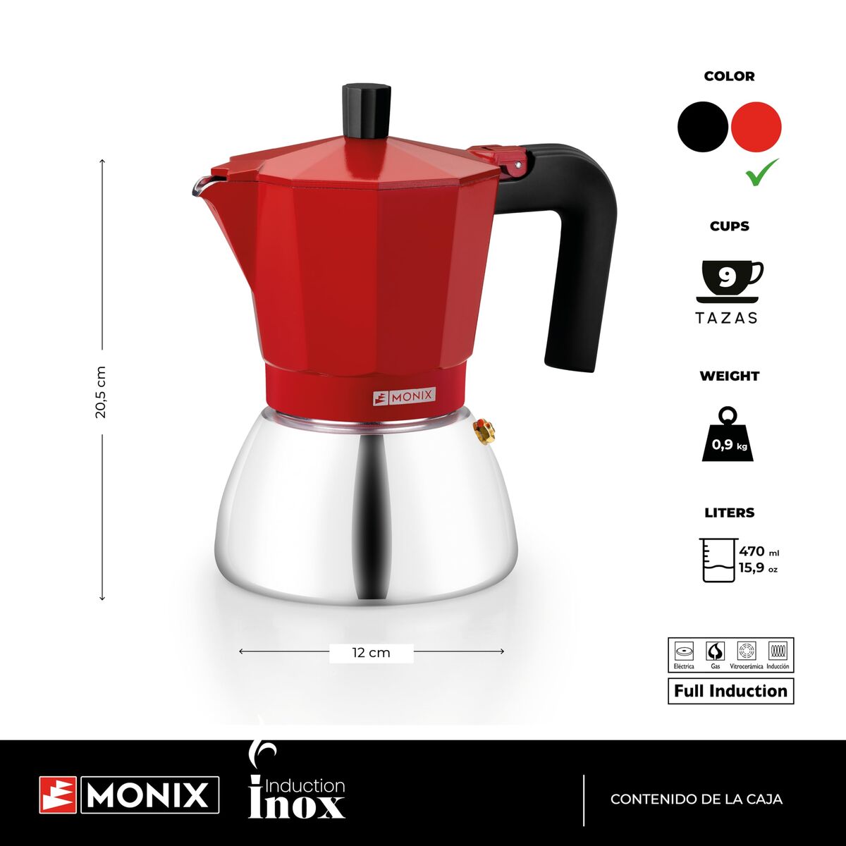 Italian Coffee Pot BRA INOX RED 9T Red 470 ml-8