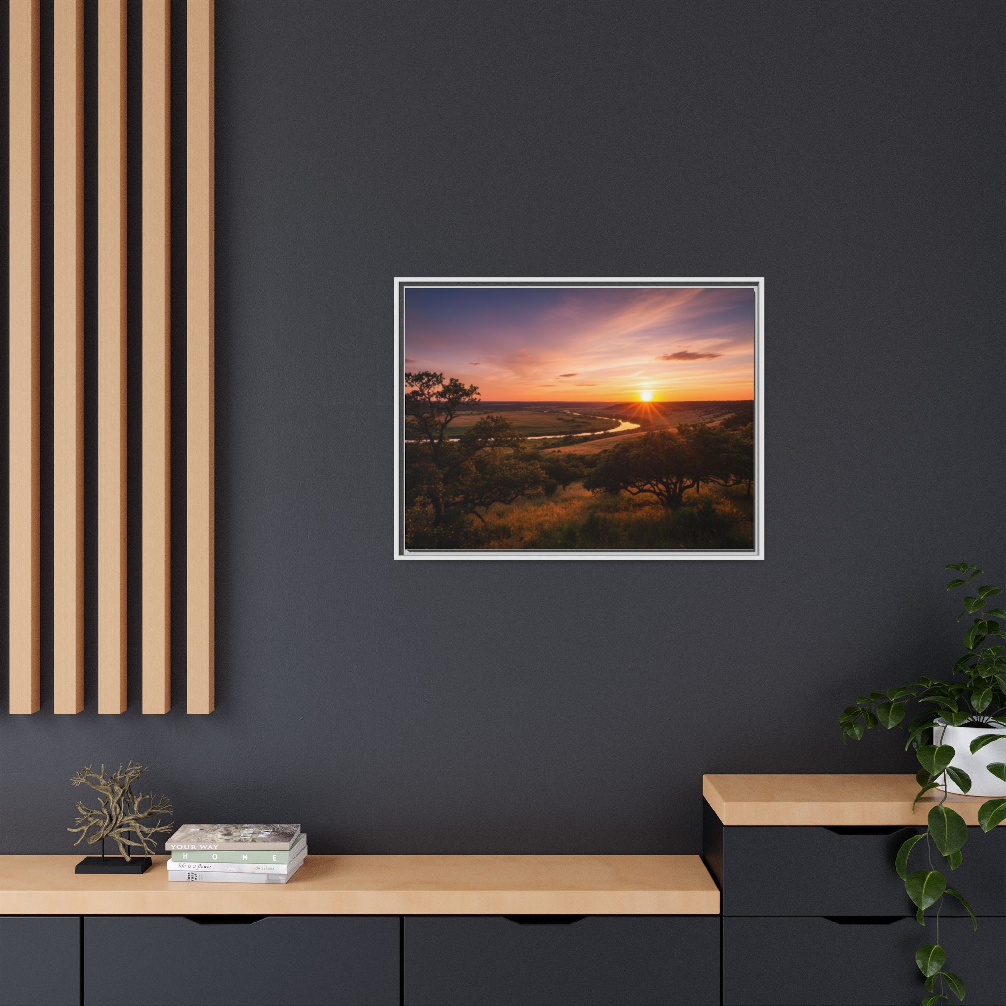 Sunset River Matte Canvas Framed Wall Art