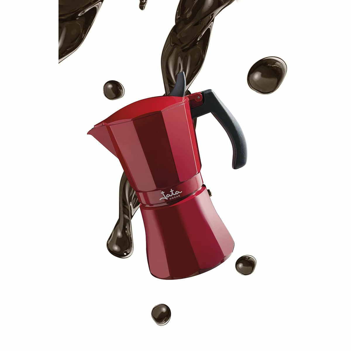 Italian Coffee Pot JATA Cafetera de inducción roja vulcano Red Aluminium 12 Cups (1 Unit)-3