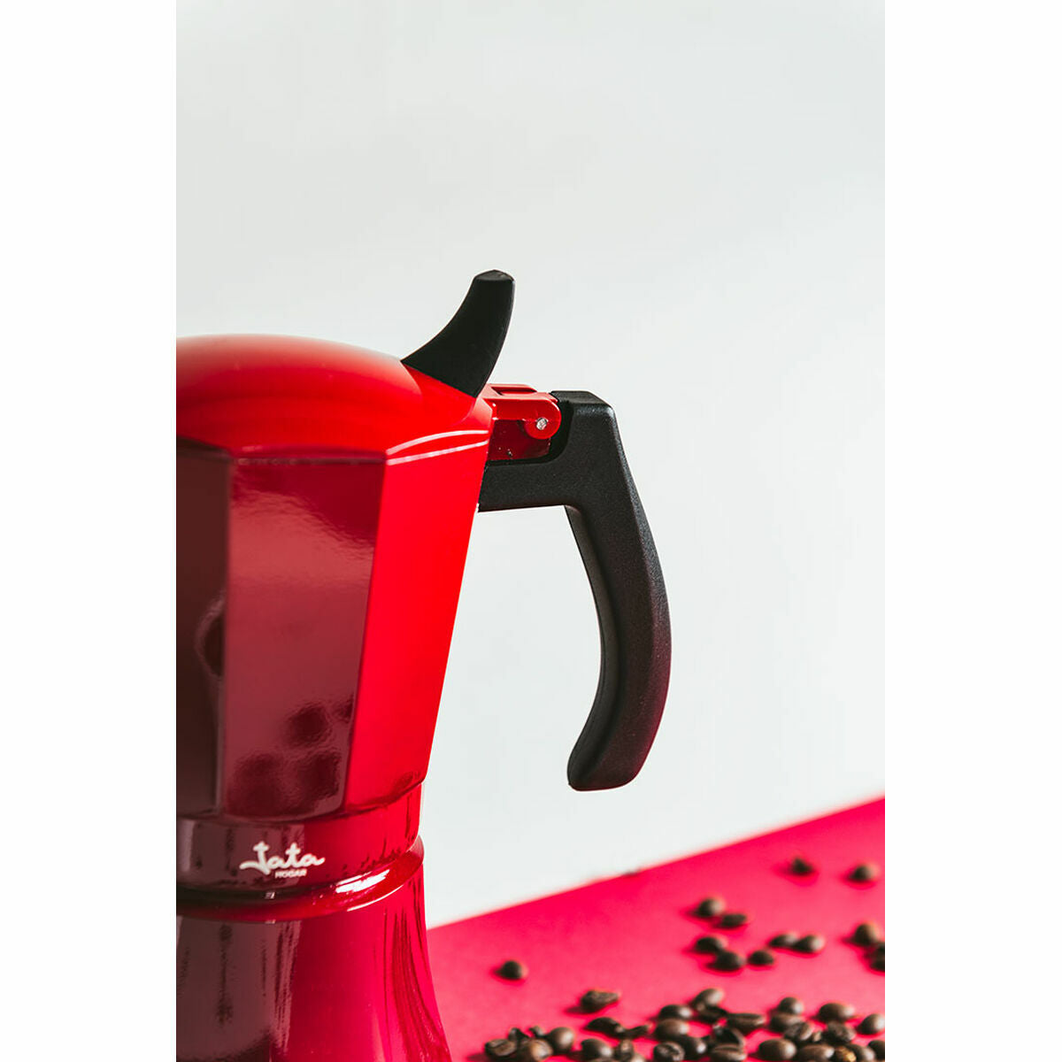 Italian Coffee Pot JATA Cafetera de inducción roja vulcano Red Aluminium 12 Cups (1 Unit)-2