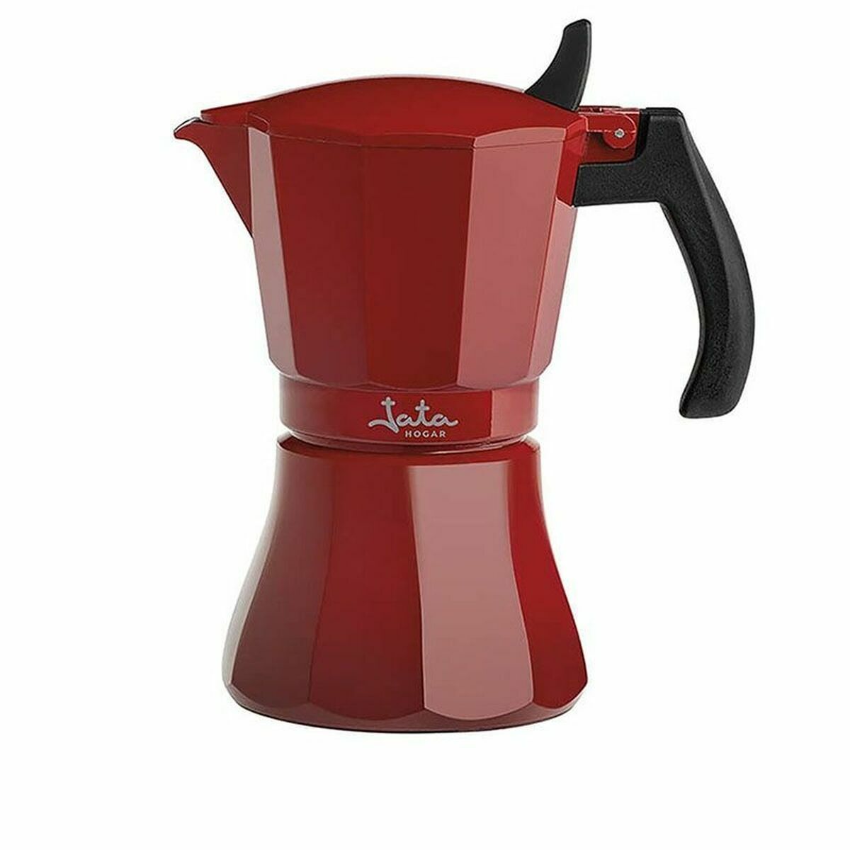 Italian Coffee Pot JATA Cafetera de inducción roja vulcano Red Aluminium 12 Cups (1 Unit)-0