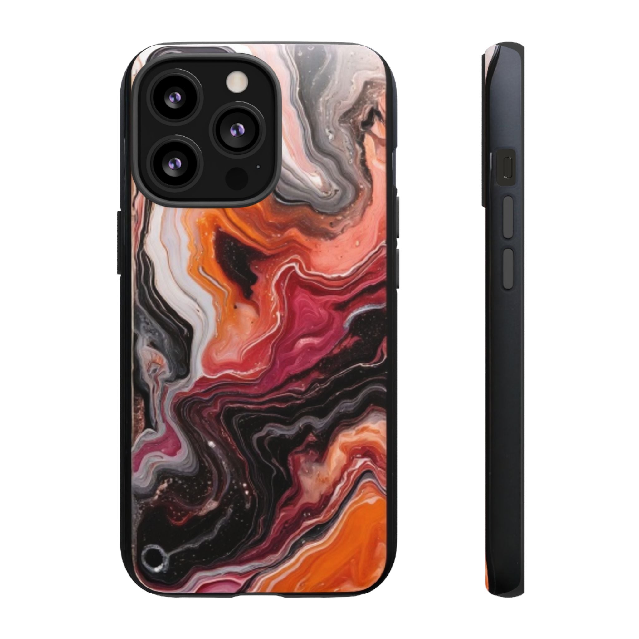 Marble Swirl Tough Phone Case — Orange Red Abstract Protective Cover