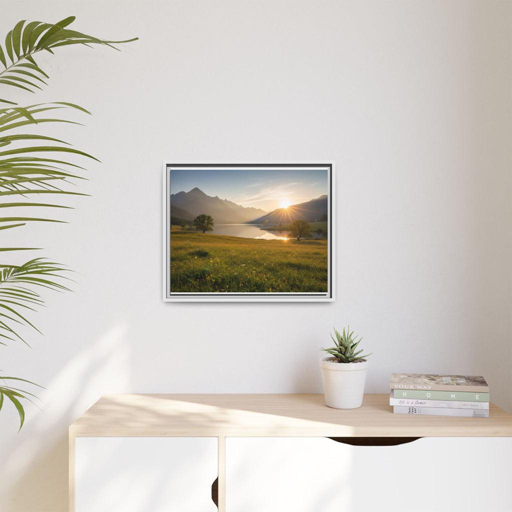Sunrise Mountain Lake Matte Canvas — Framed Landscape Wall Art
