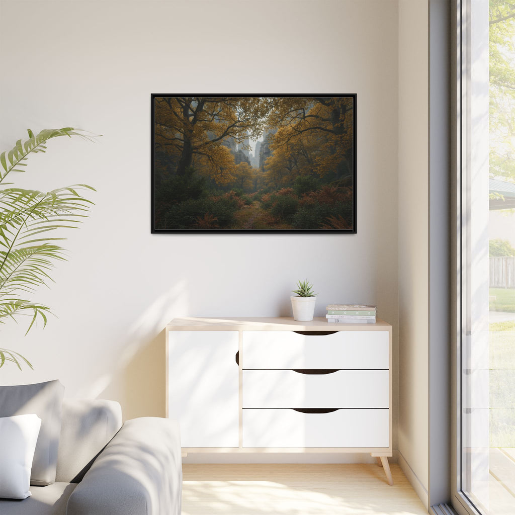 Autumn Forest Path Matte Canvas Print — Framed Wall Art
