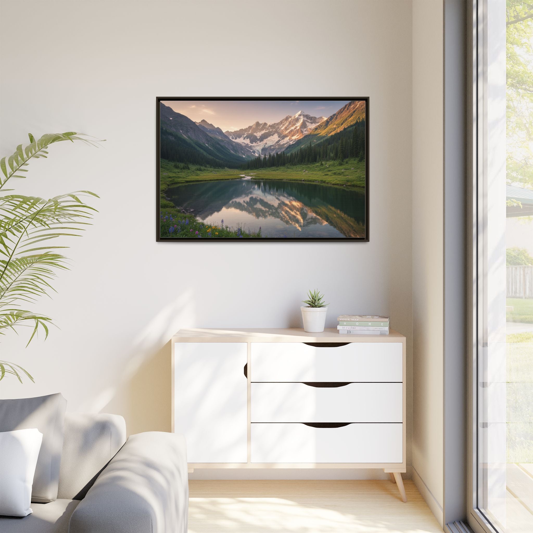 Matte Framed Canvas - Mountain Lake Landscape Wall Art
