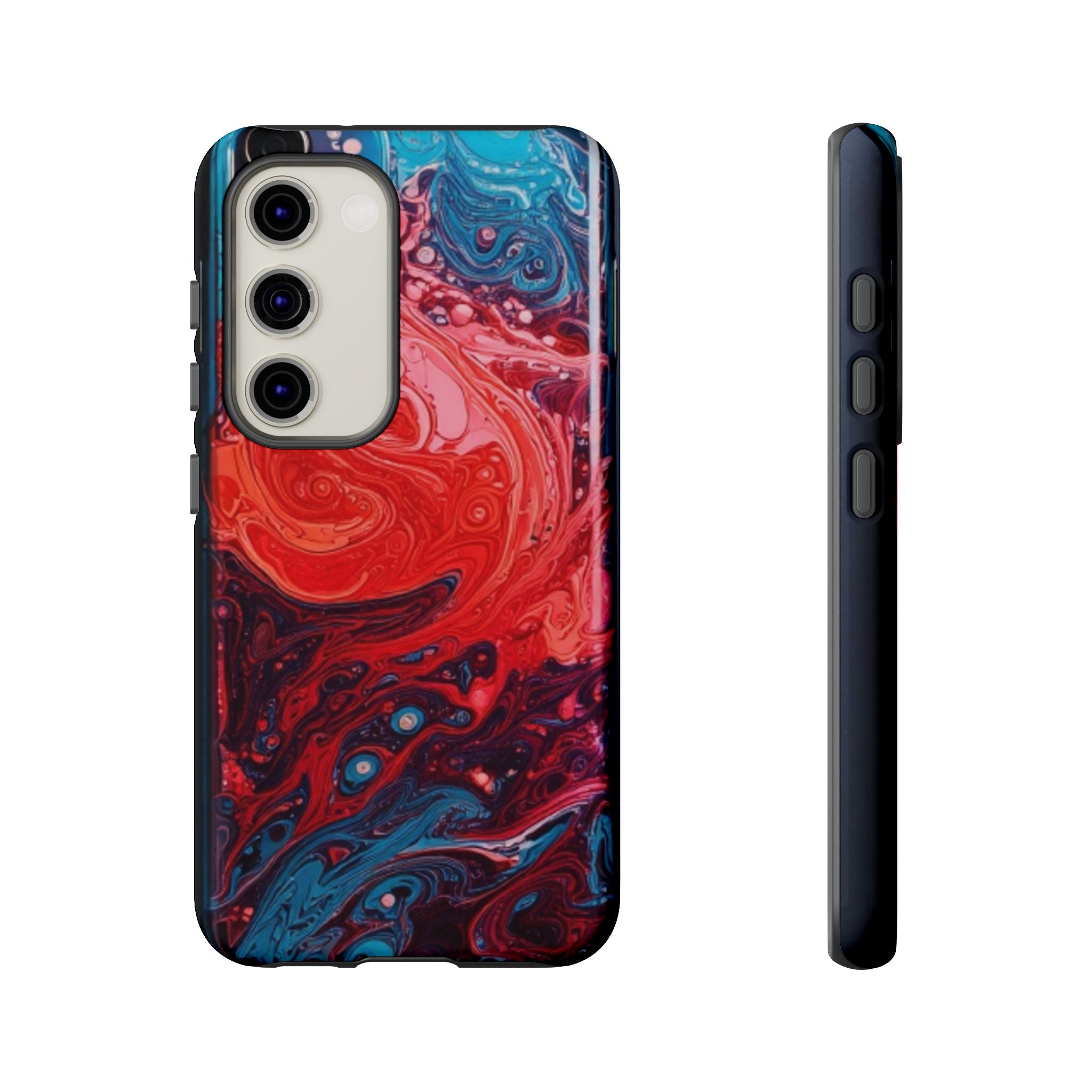 Abstract Red & Blue Swirl Tough Phone Case — Protective iPhone Cover with Fluid Art Design