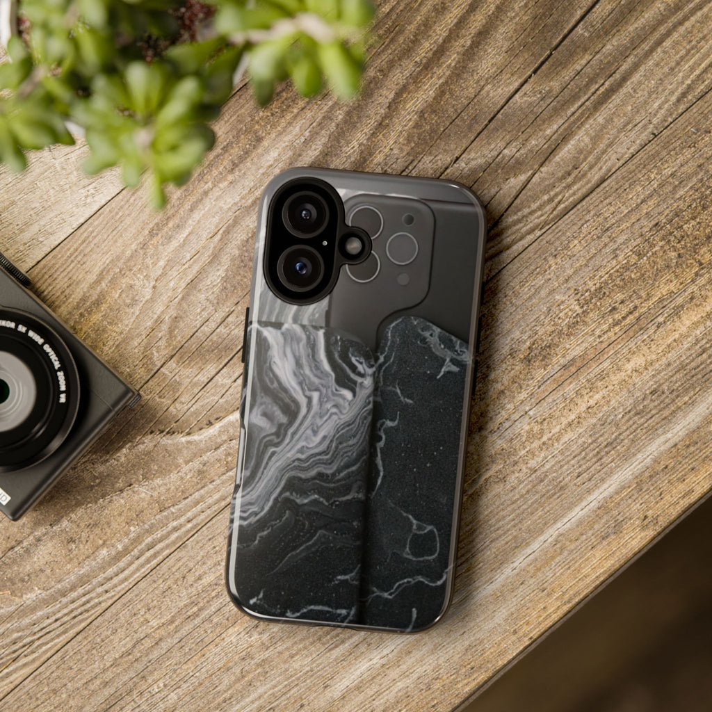 Black Marble Tough Phone Case — Protective iPhone Cover with Marble Texture