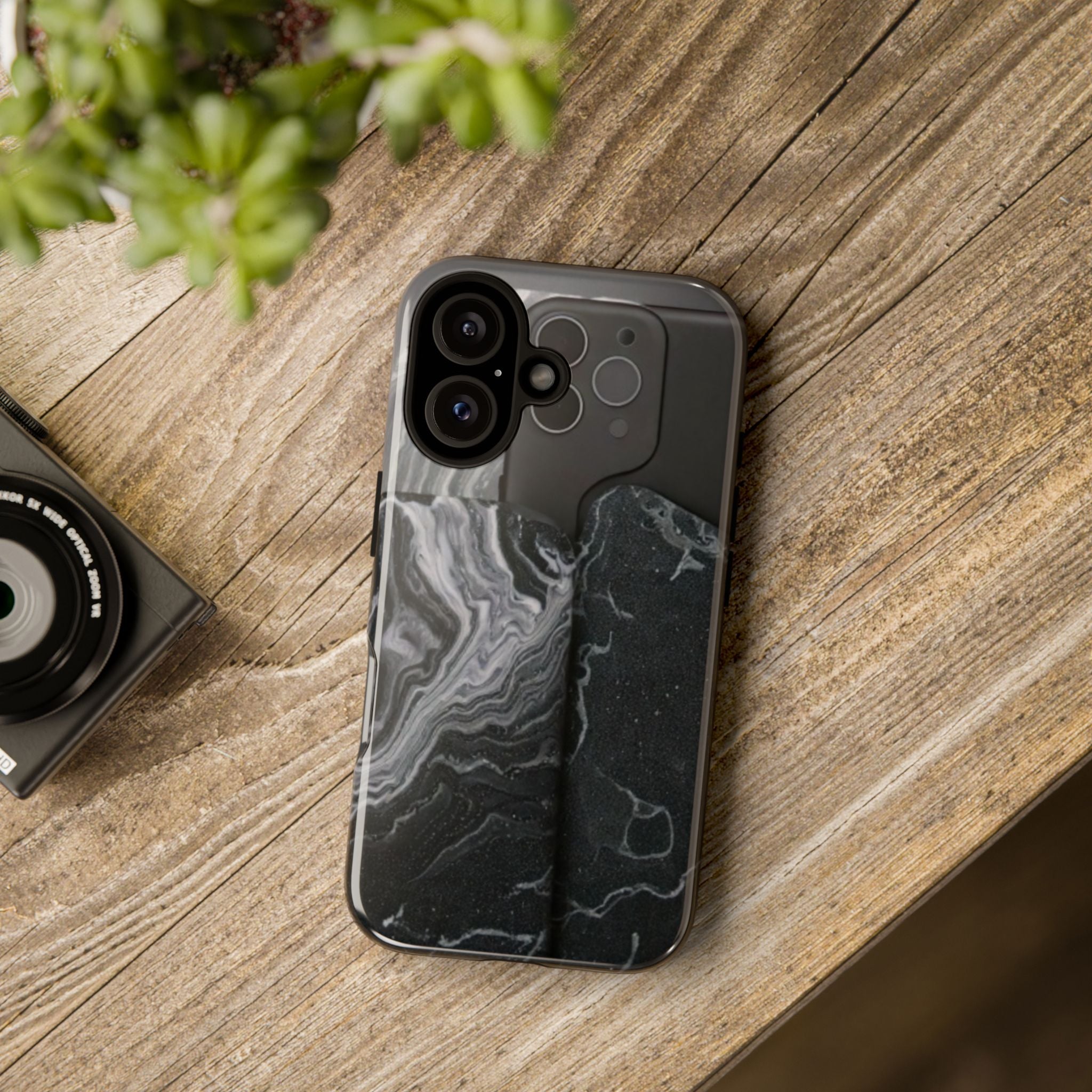 Black Marble Tough Phone Case — Protective iPhone Cover with Marble Texture