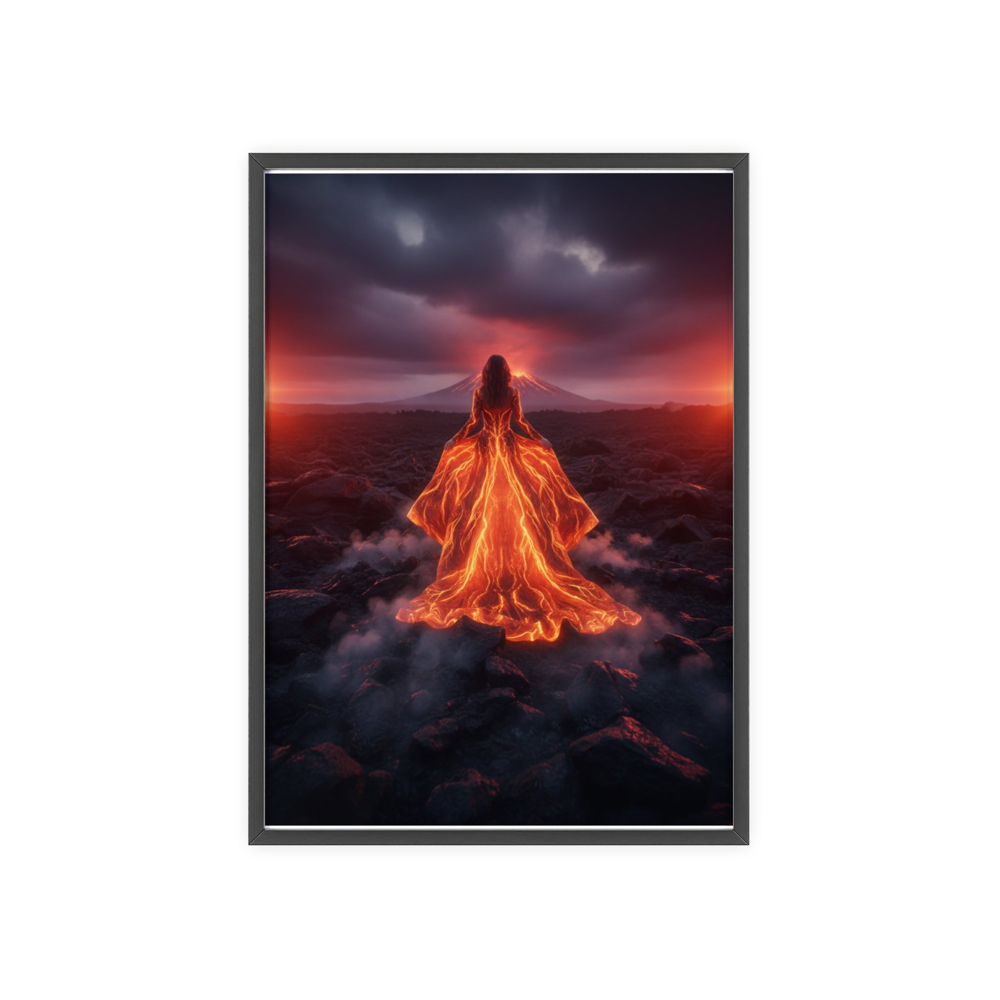Fiery Goddess Lava Art Poster with Wooden Frame