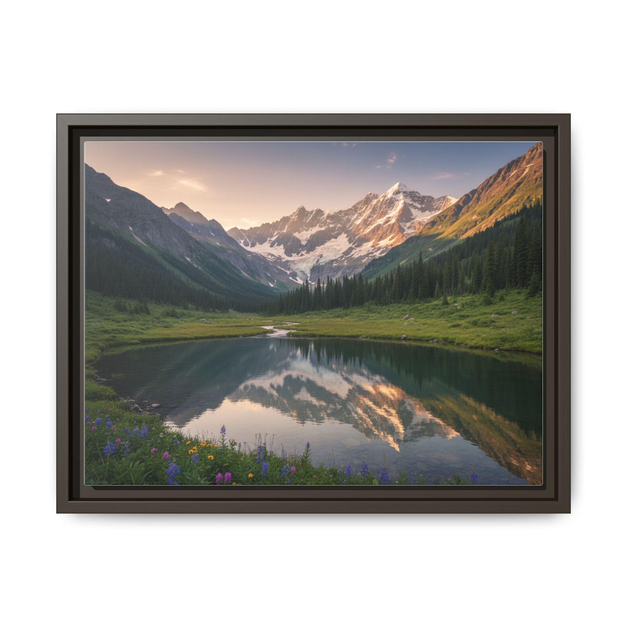 Matte Framed Canvas - Mountain Lake Landscape Wall Art