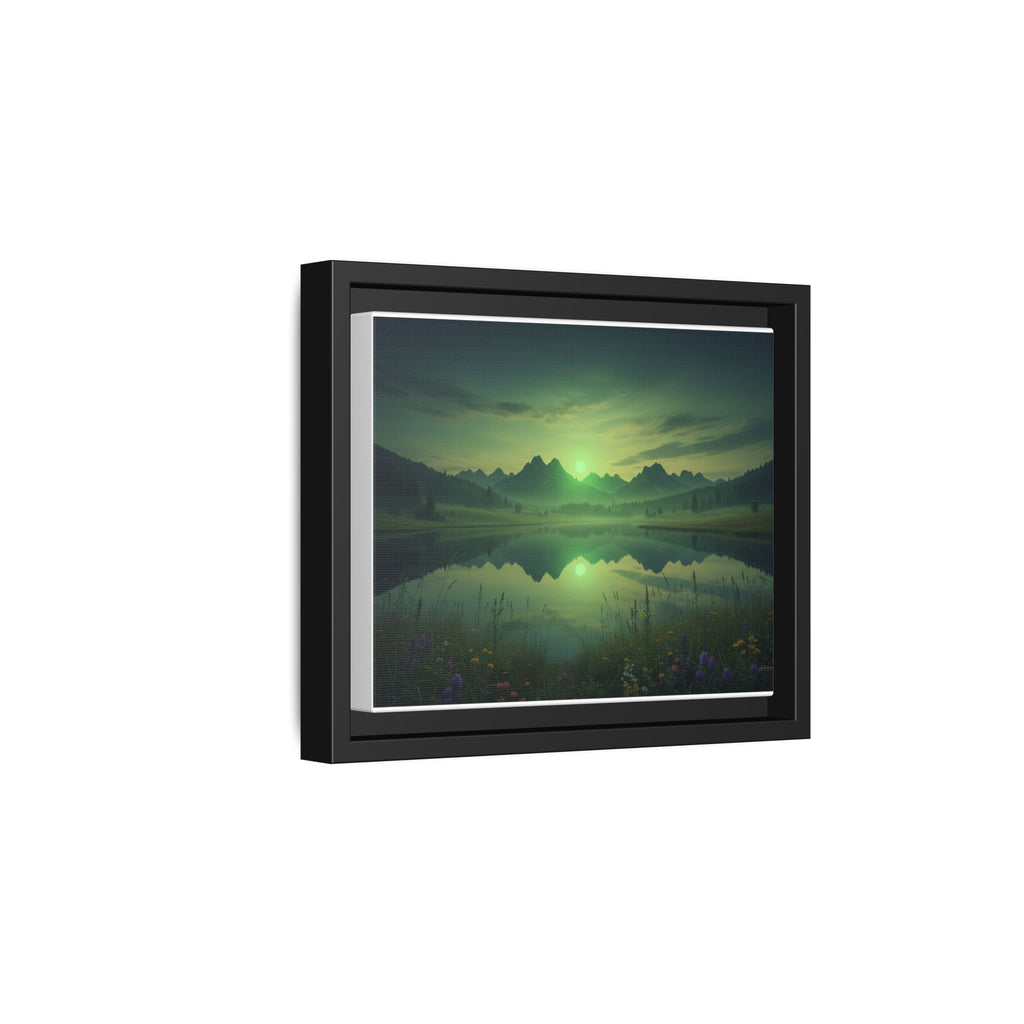 Framed Matte Canvas Print — Serene Green Mountain Lake Landscape