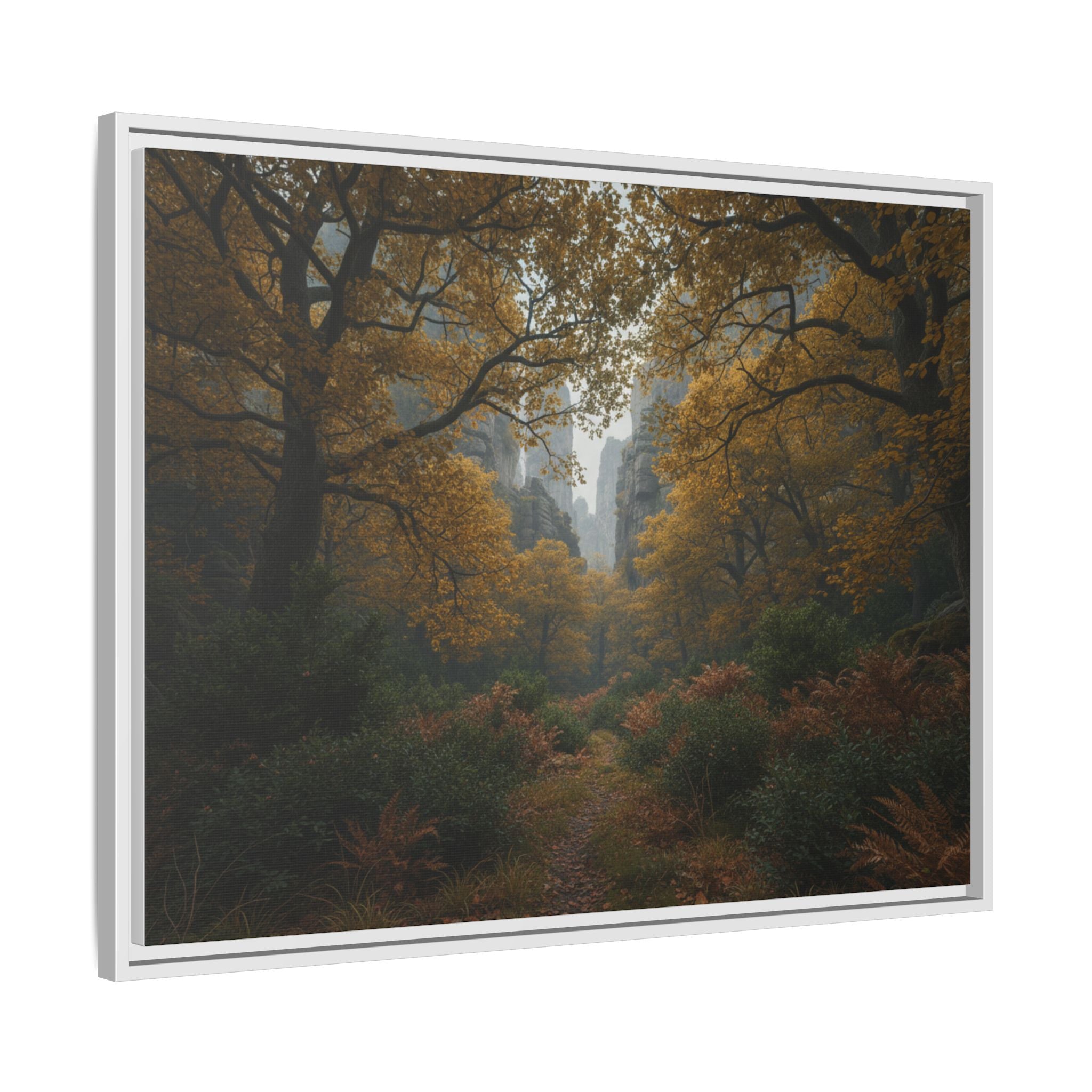 Autumn Forest Path Matte Canvas Print — Framed Wall Art