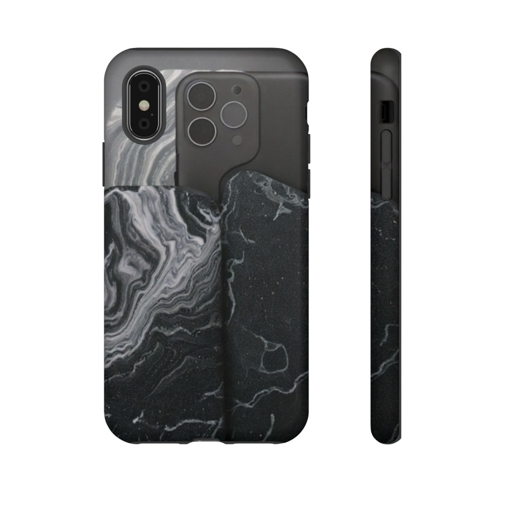 Black Marble Tough Phone Case — Protective iPhone Cover with Marble Texture
