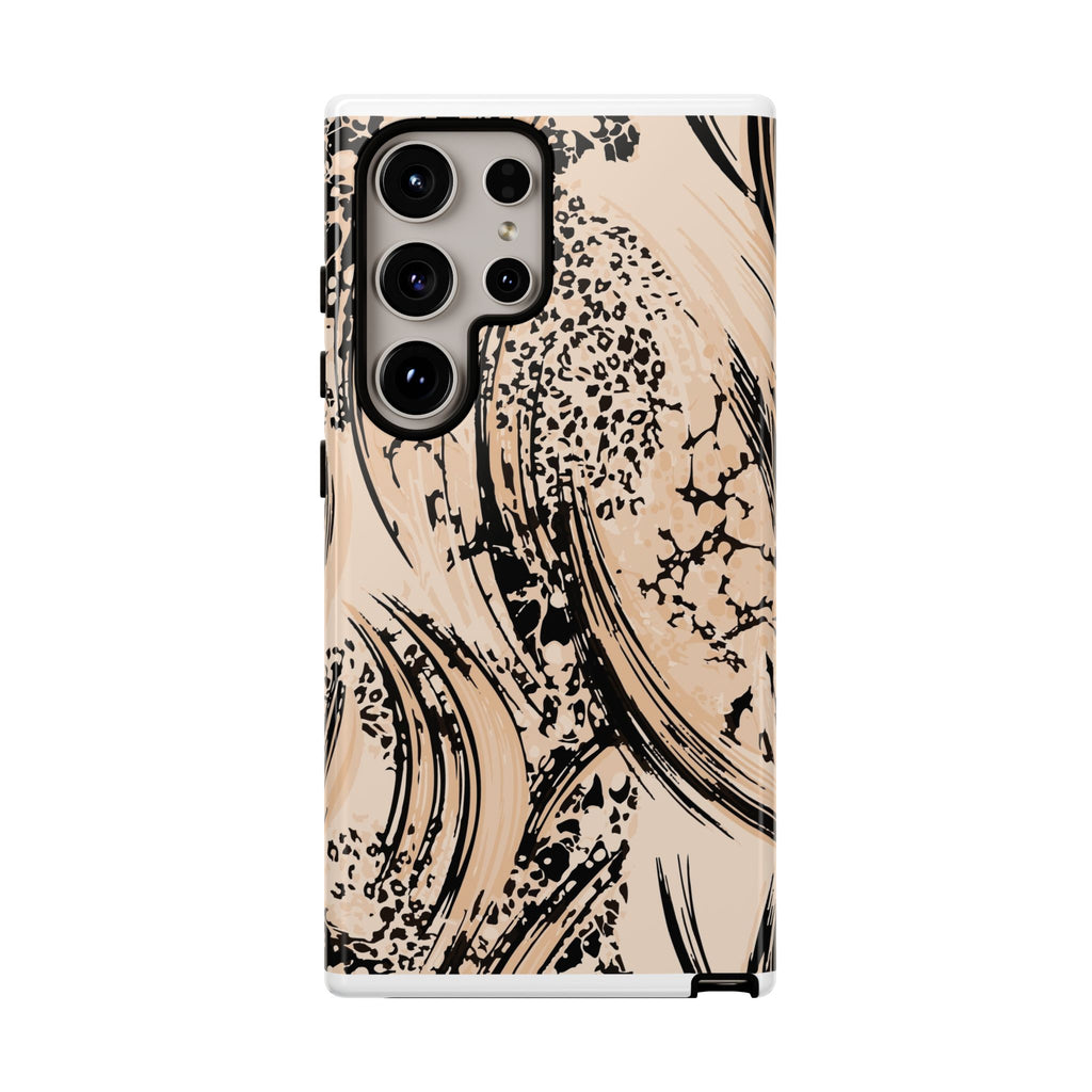 Abstract Brushstroke Phone Case — Neutral Beige & Black Artistic Protective Cover