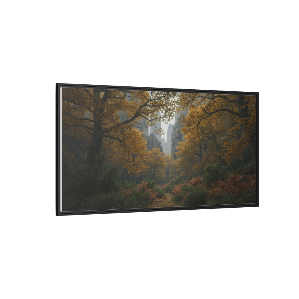 Autumn Forest Path Matte Canvas Print — Framed Wall Art