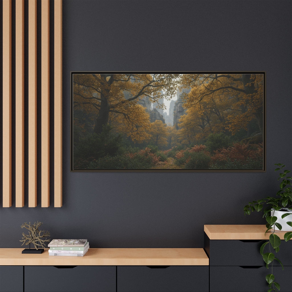 Autumn Forest Path Matte Canvas Print — Framed Wall Art