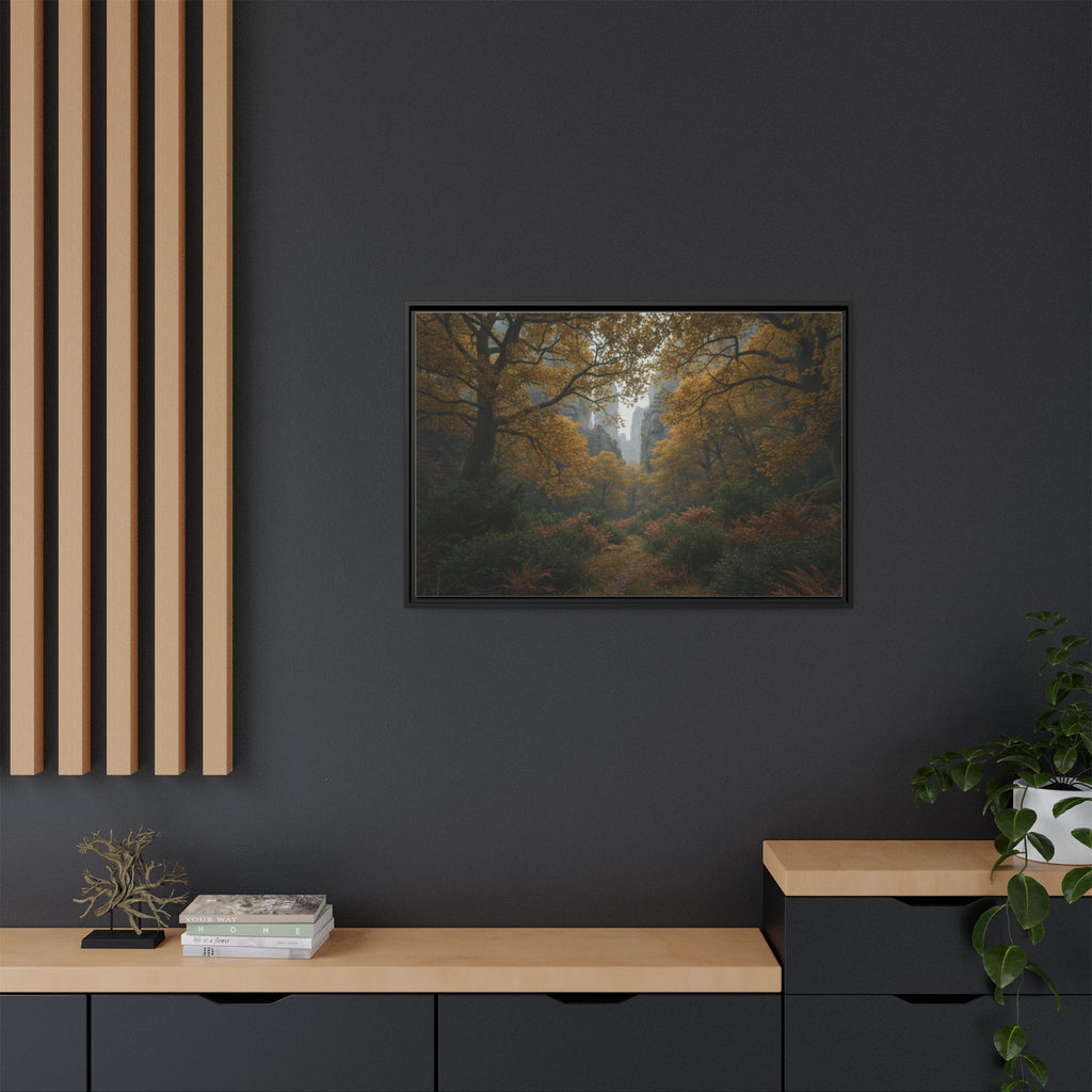 Autumn Forest Path Matte Canvas Print — Framed Wall Art