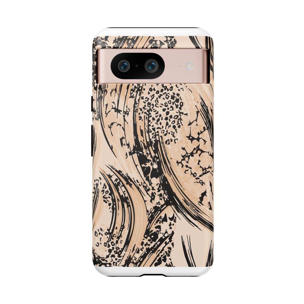Abstract Brushstroke Phone Case — Neutral Beige & Black Artistic Protective Cover