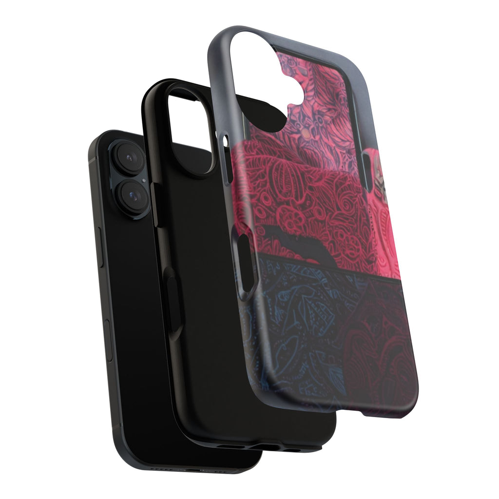 Floral Patchwork Tough Phone Case — Pink & Navy Doodle Design