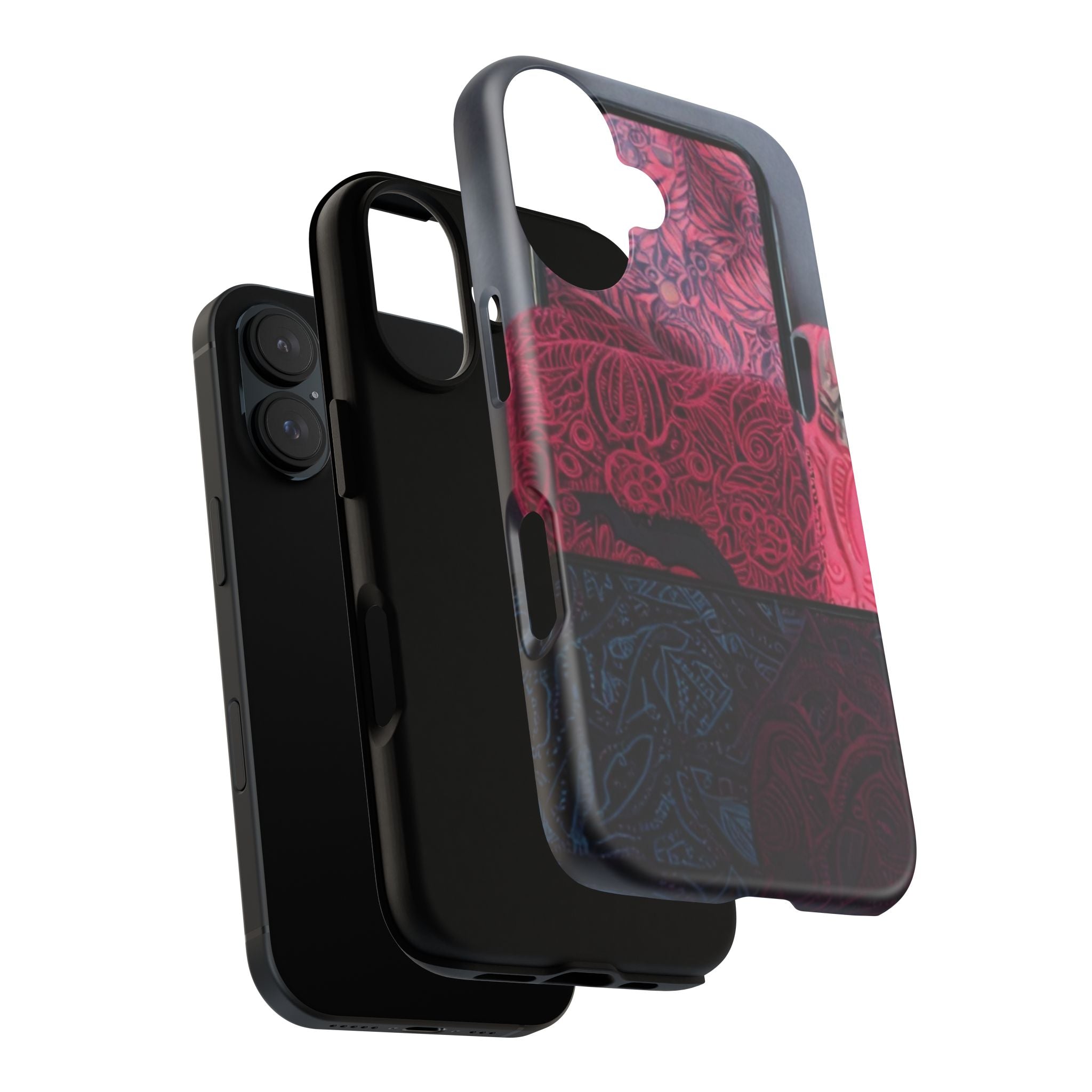 Floral Patchwork Tough Phone Case — Pink & Navy Doodle Design