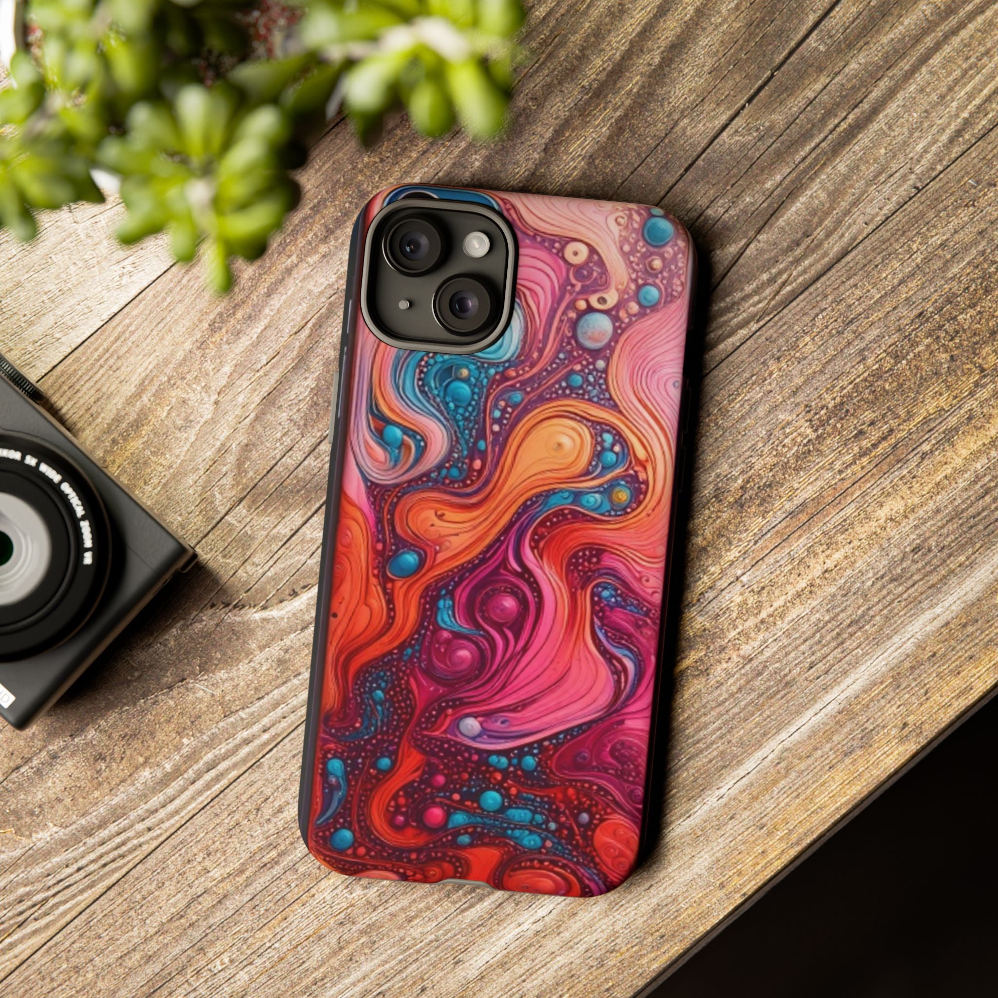 Abstract Swirl Tough Phone Case — Colorful Liquid Art Protective Cover