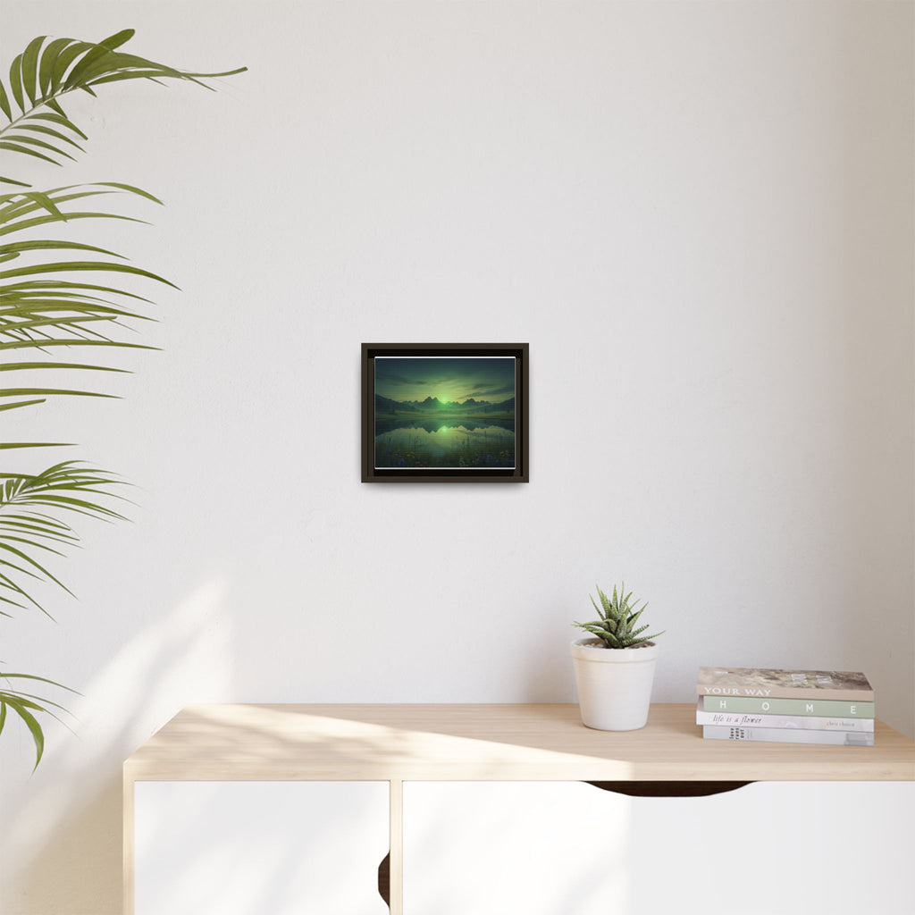 Framed Matte Canvas Print — Serene Green Mountain Lake Landscape