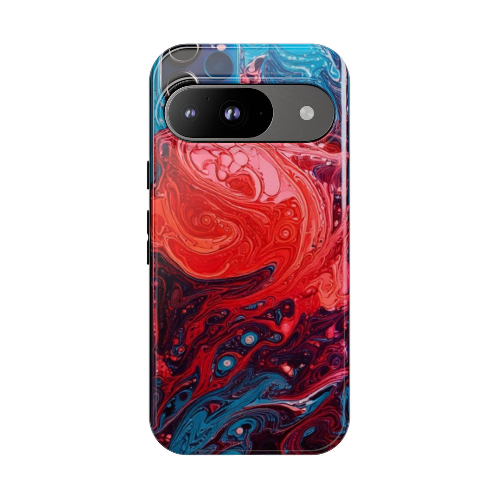 Abstract Red & Blue Swirl Tough Phone Case — Protective iPhone Cover with Fluid Art Design