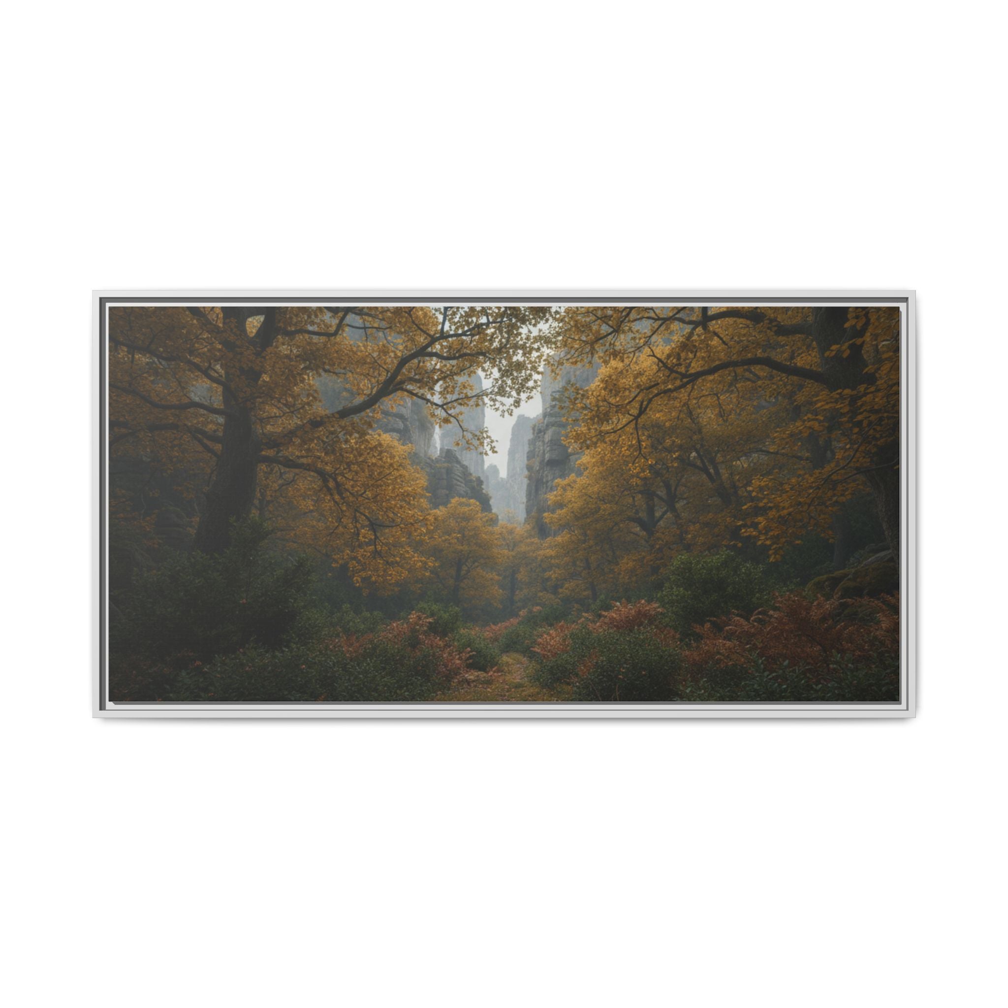 Autumn Forest Path Matte Canvas Print — Framed Wall Art