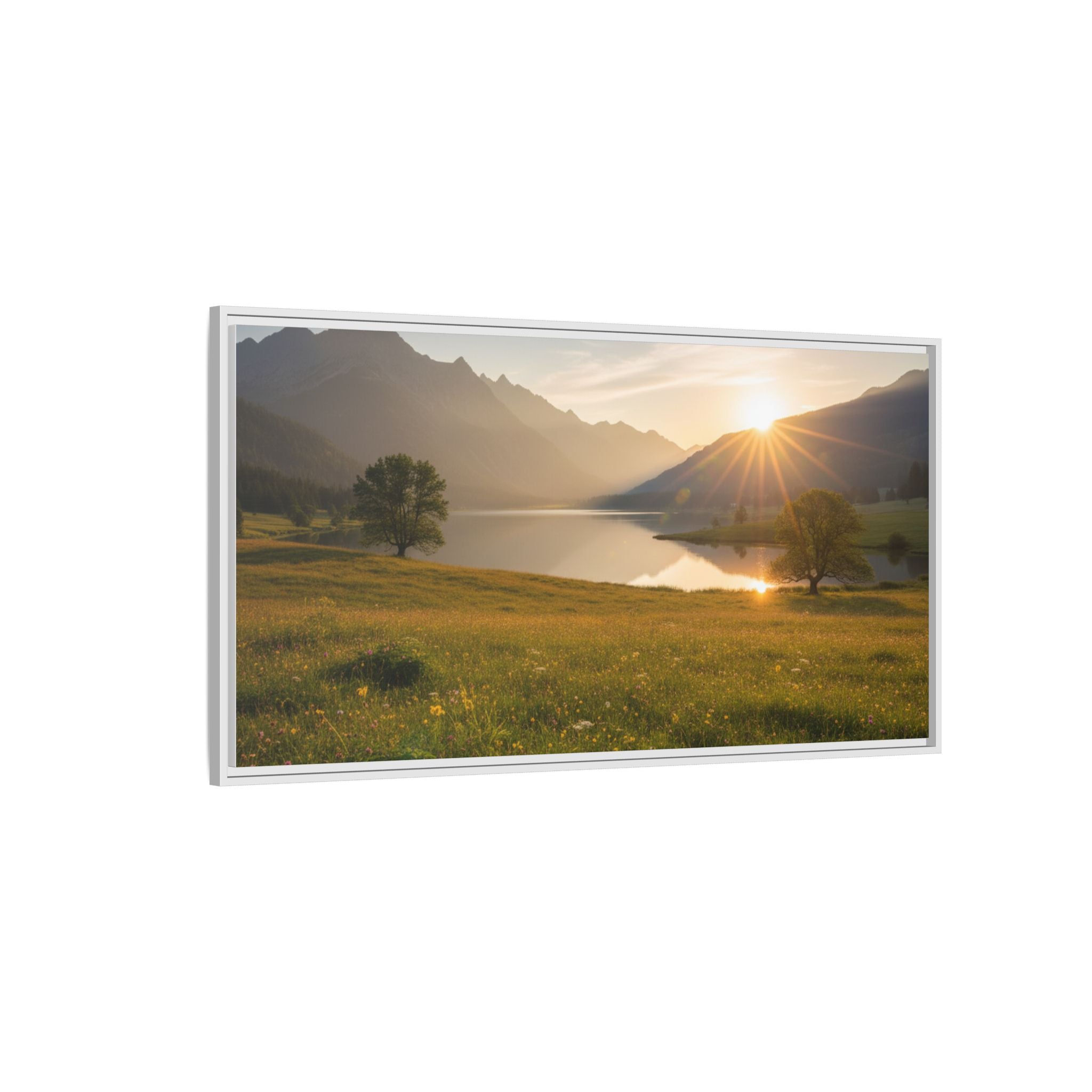 Sunrise Mountain Lake Matte Canvas — Framed Landscape Wall Art