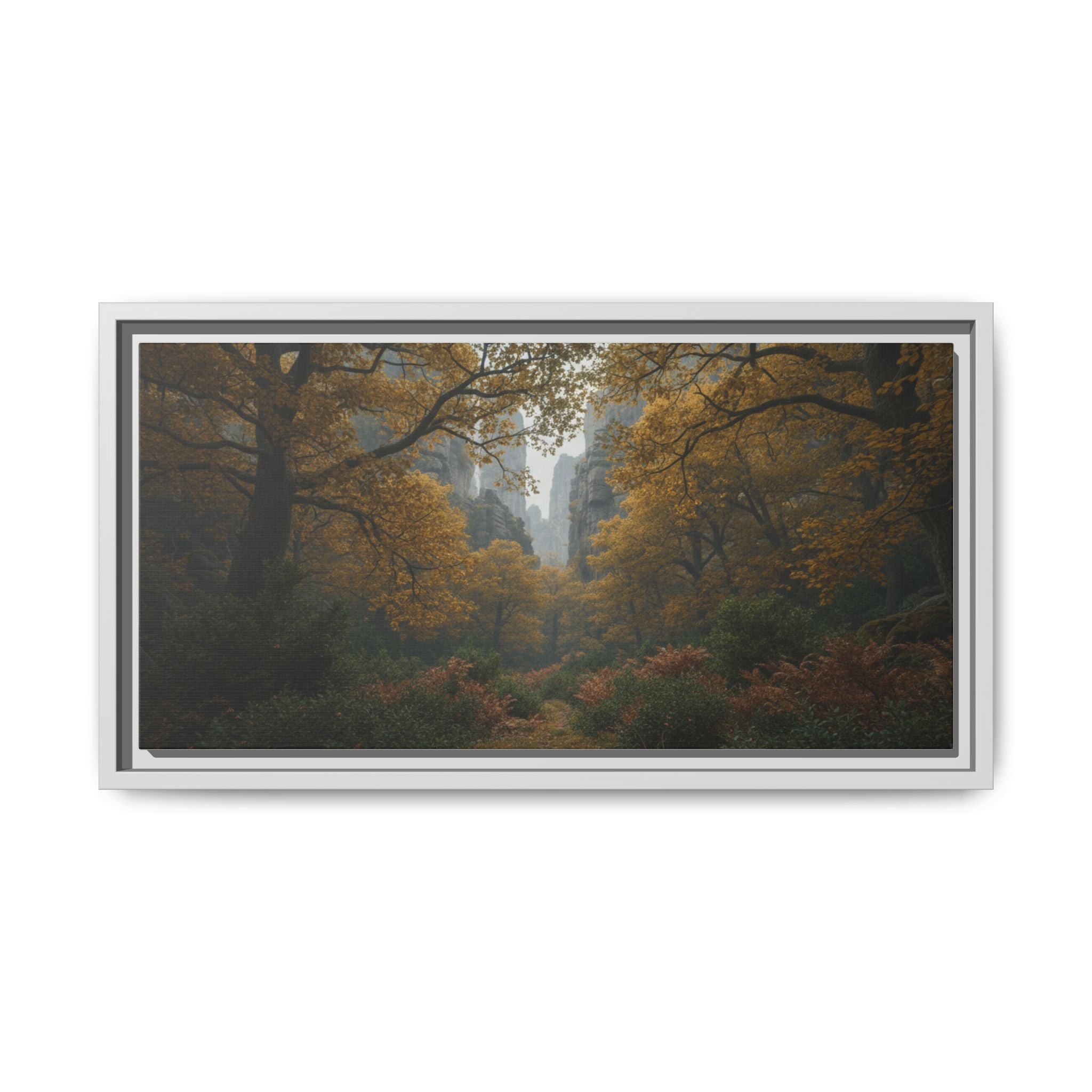 Autumn Forest Path Matte Canvas Print — Framed Wall Art