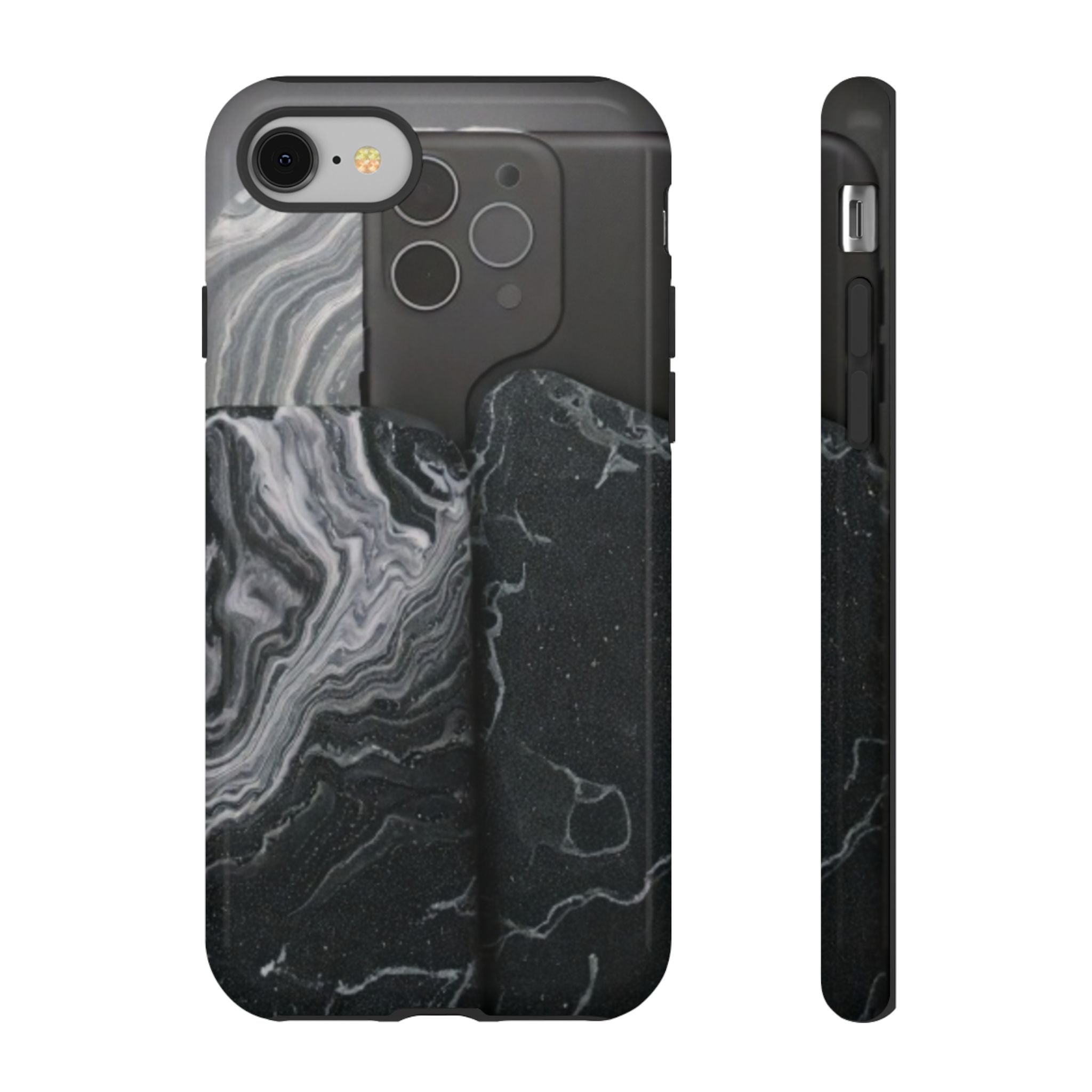 Black Marble Tough Phone Case — Protective iPhone Cover with Marble Texture