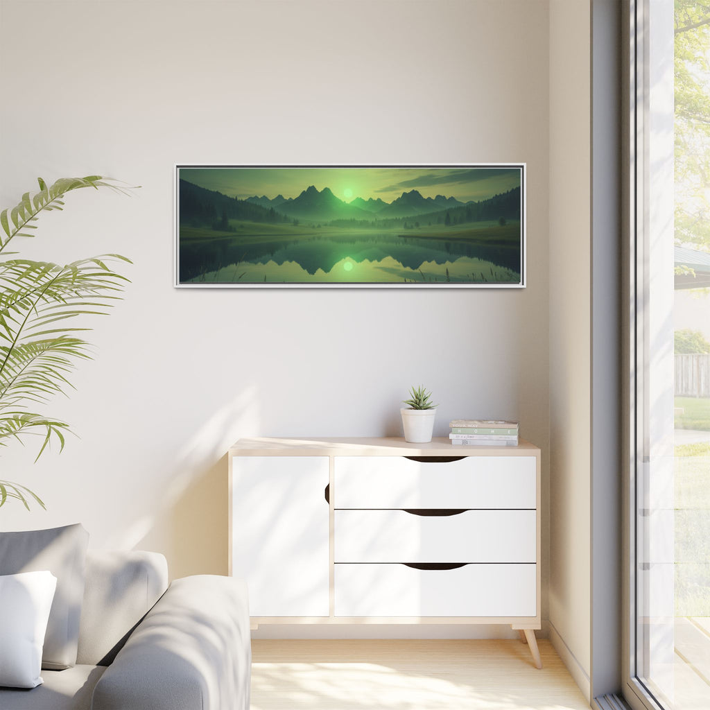 Framed Matte Canvas Print — Serene Green Mountain Lake Landscape