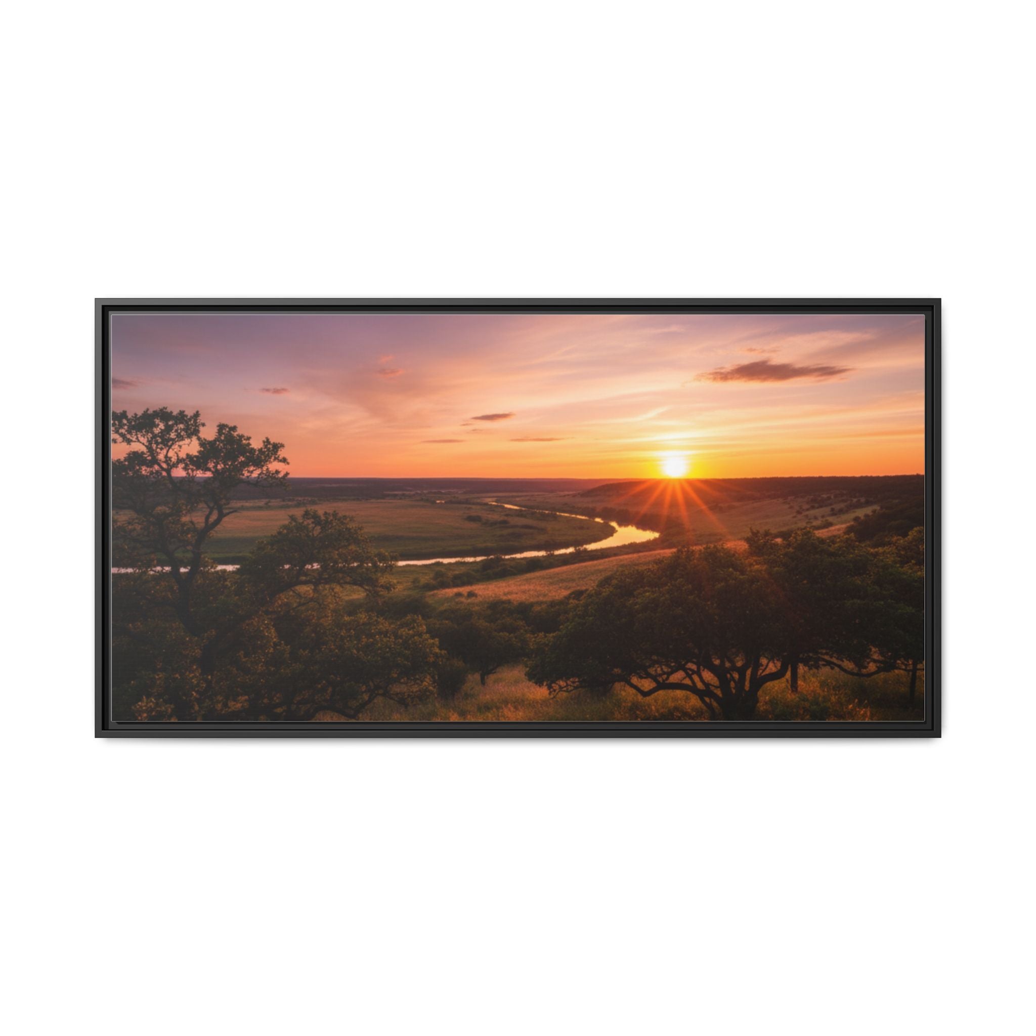 Sunset River Matte Canvas Framed Wall Art
