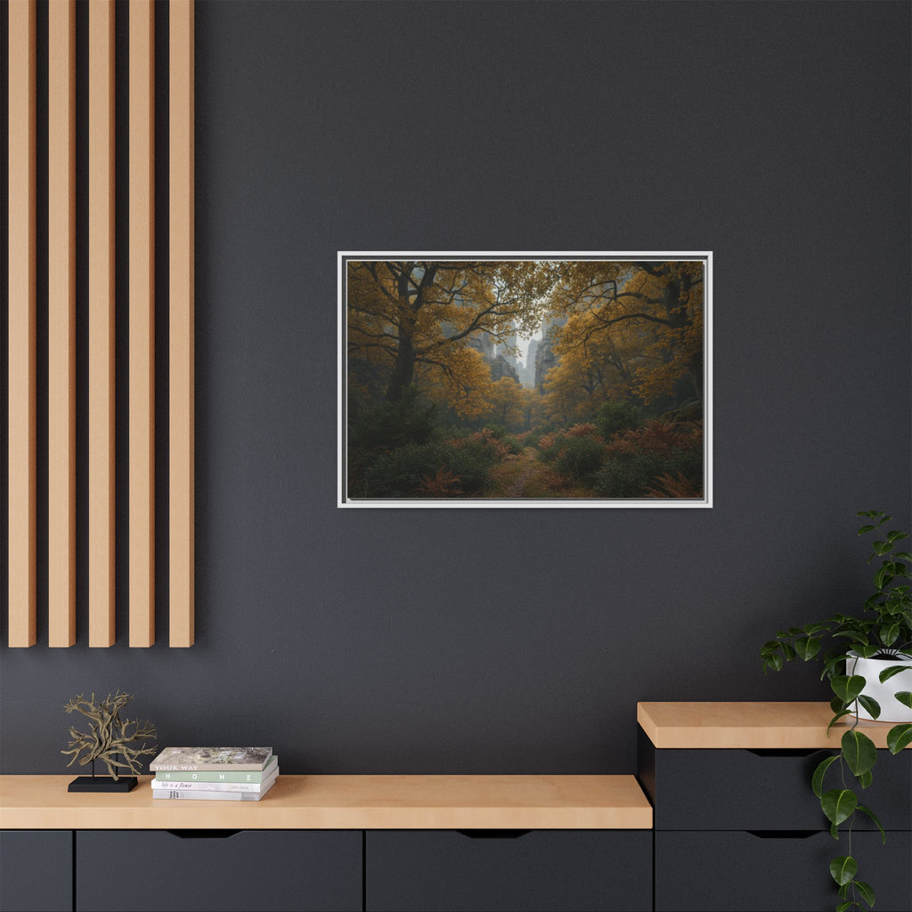 Autumn Forest Path Matte Canvas Print — Framed Wall Art