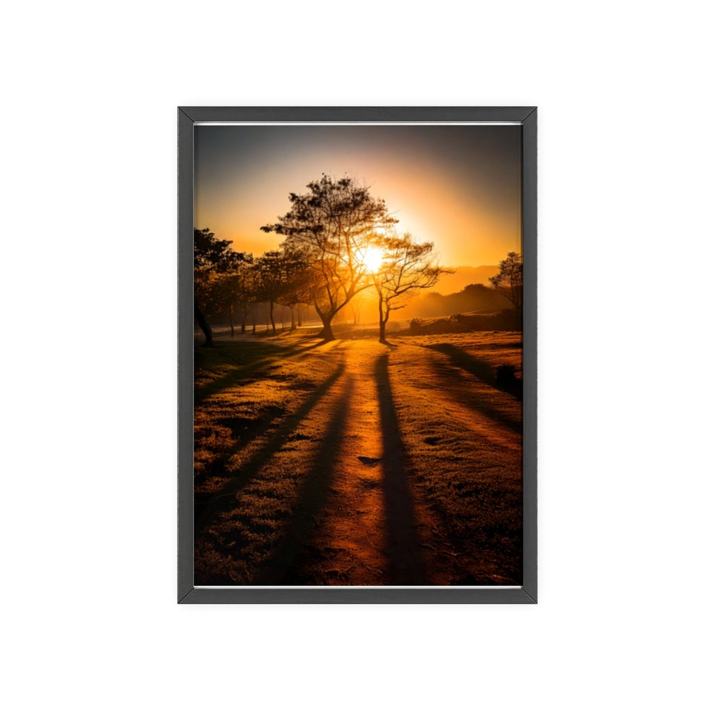 Sunrise Forest Poster — Framed Wooden Wall Art (Sunlit Trees)