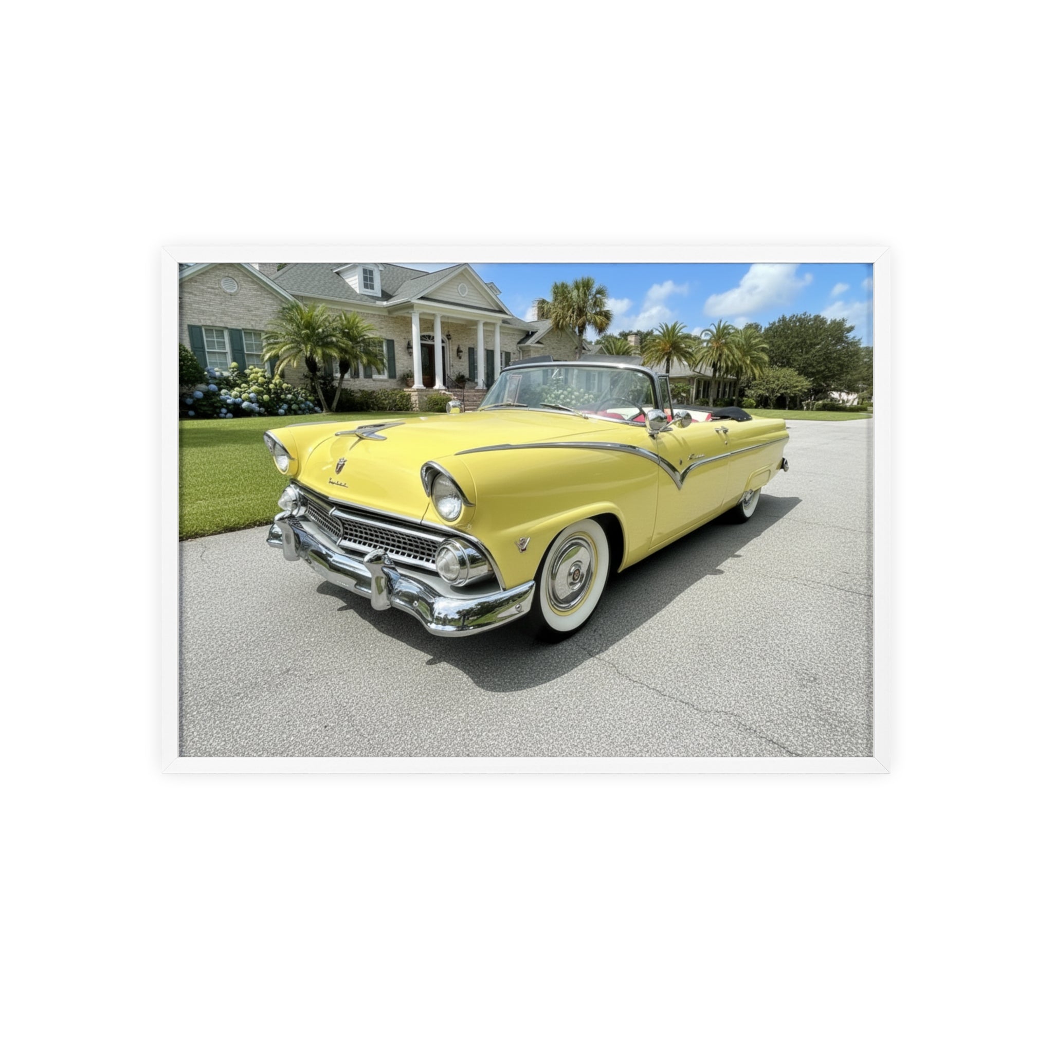 Vintage Yellow Classic Car Poster — Framed Wooden Wall Art