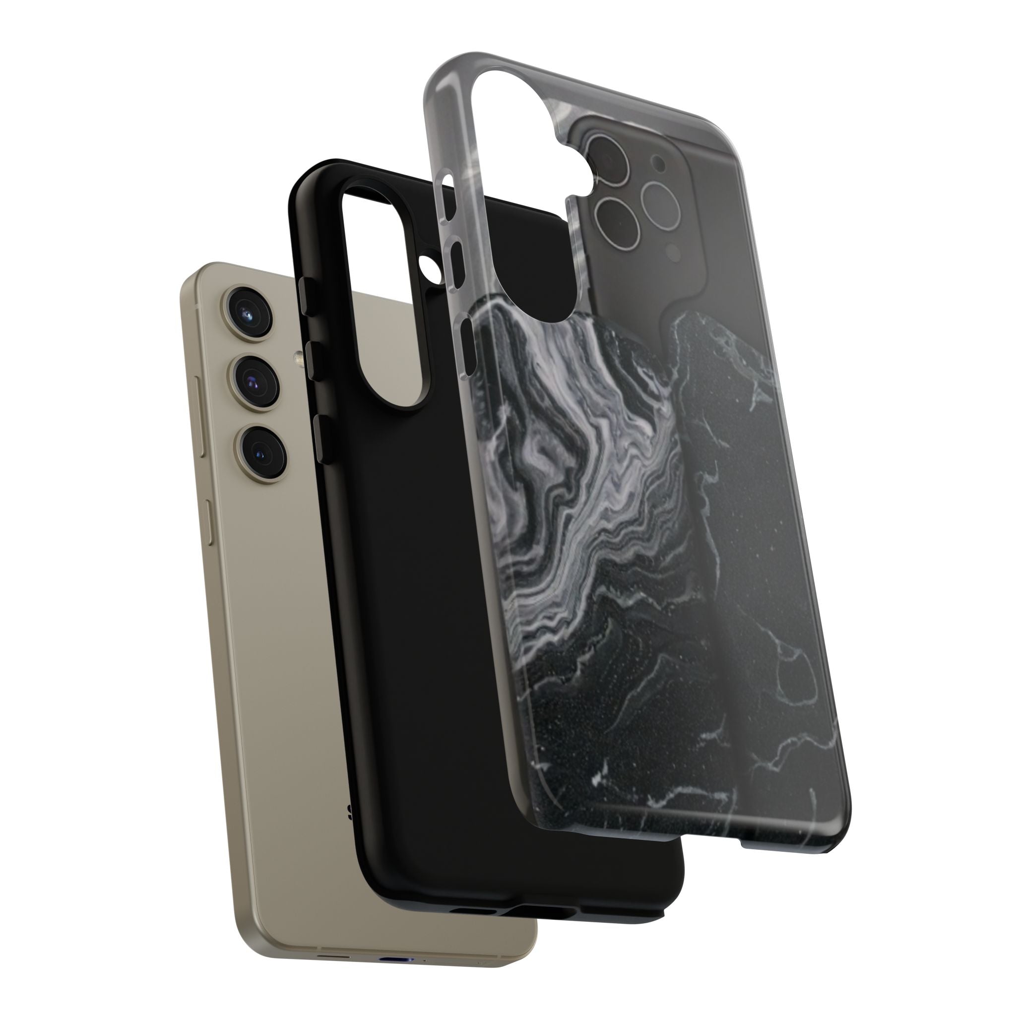 Black Marble Tough Phone Case — Protective iPhone Cover with Marble Texture