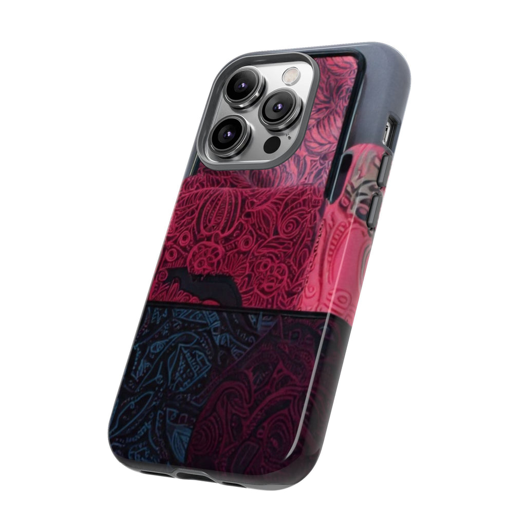 Floral Patchwork Tough Phone Case — Pink & Navy Doodle Design