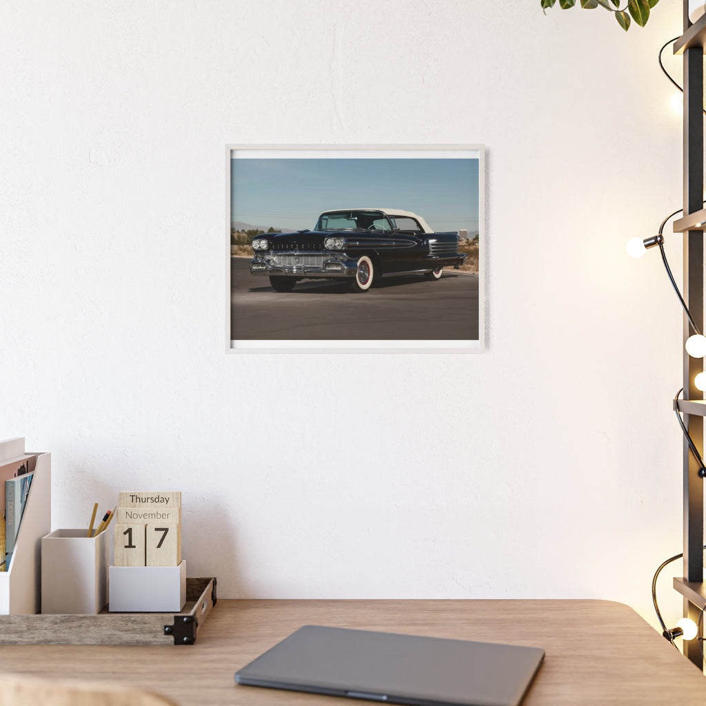 Vintage Black Classic Car Poster with Wooden Frame — Retro Automobile Wall Art