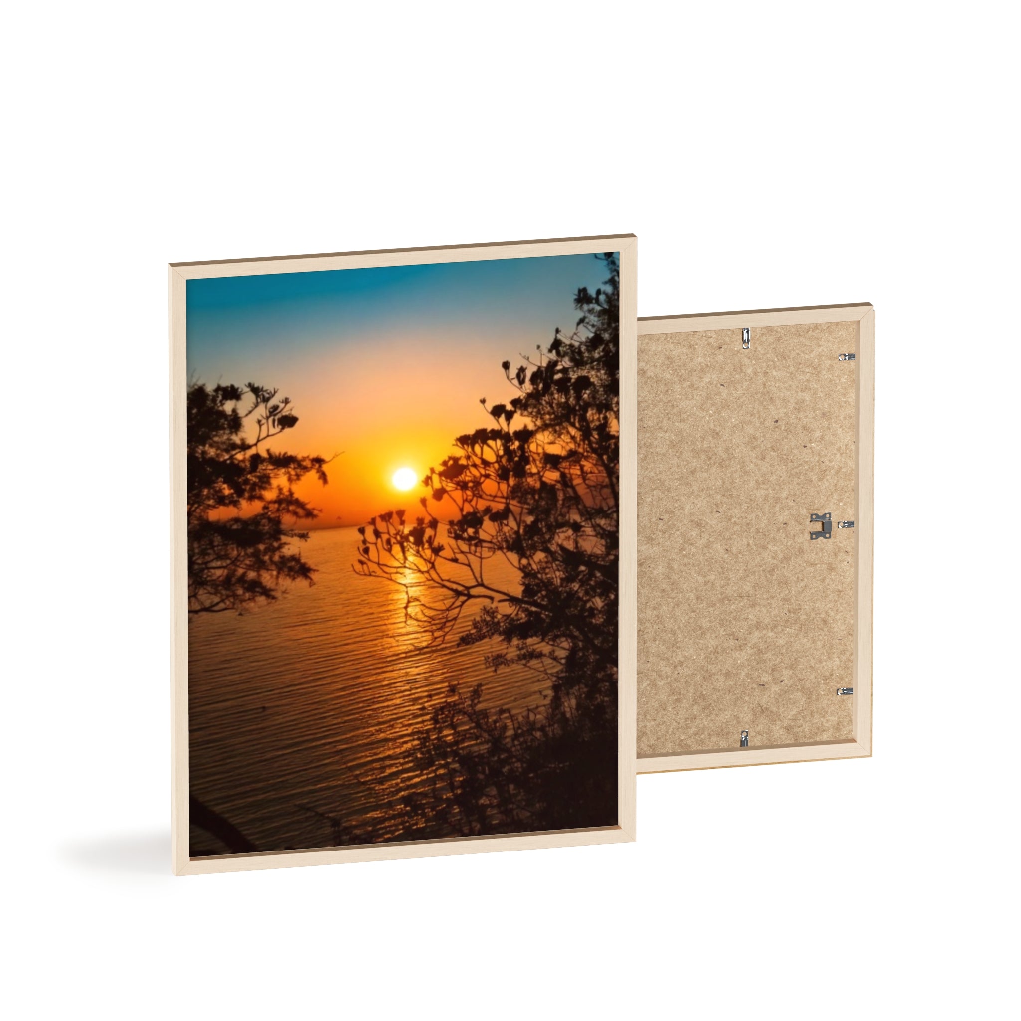 Sunset Coastal Poster with Wooden Frame — Framed Beach Wall Art