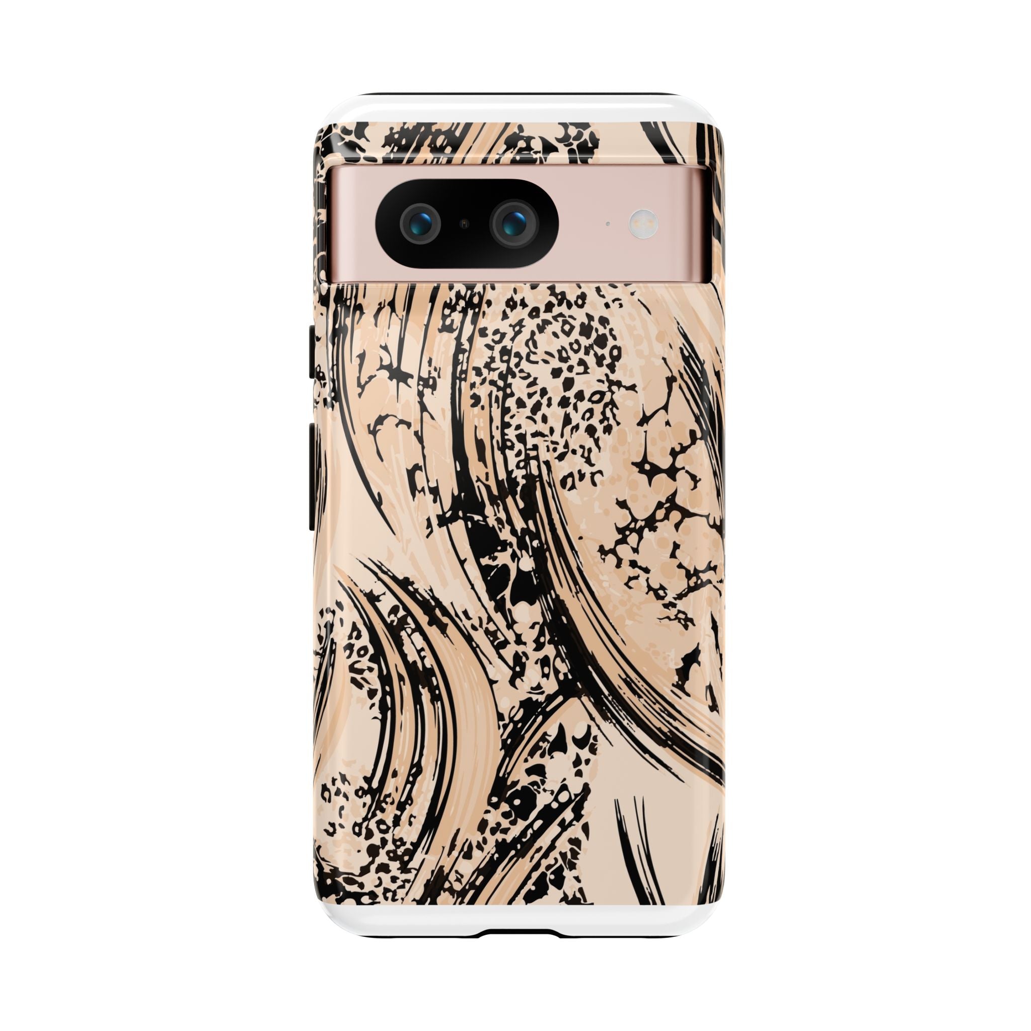 Abstract Brushstroke Phone Case — Neutral Beige & Black Artistic Protective Cover