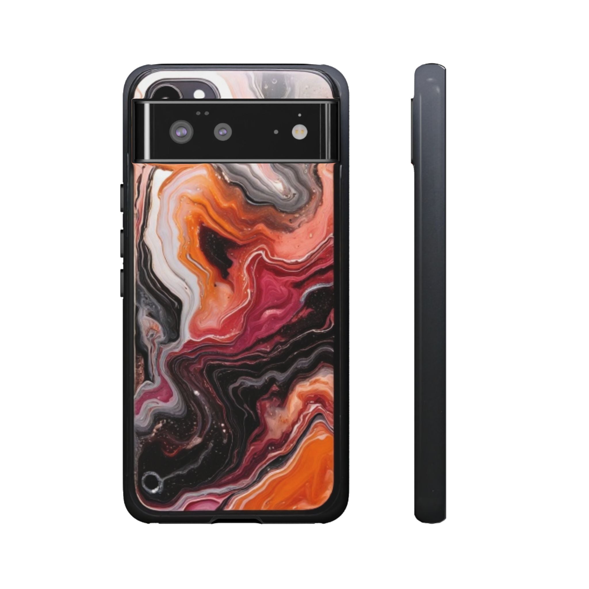 Marble Swirl Tough Phone Case — Orange Red Abstract Protective Cover