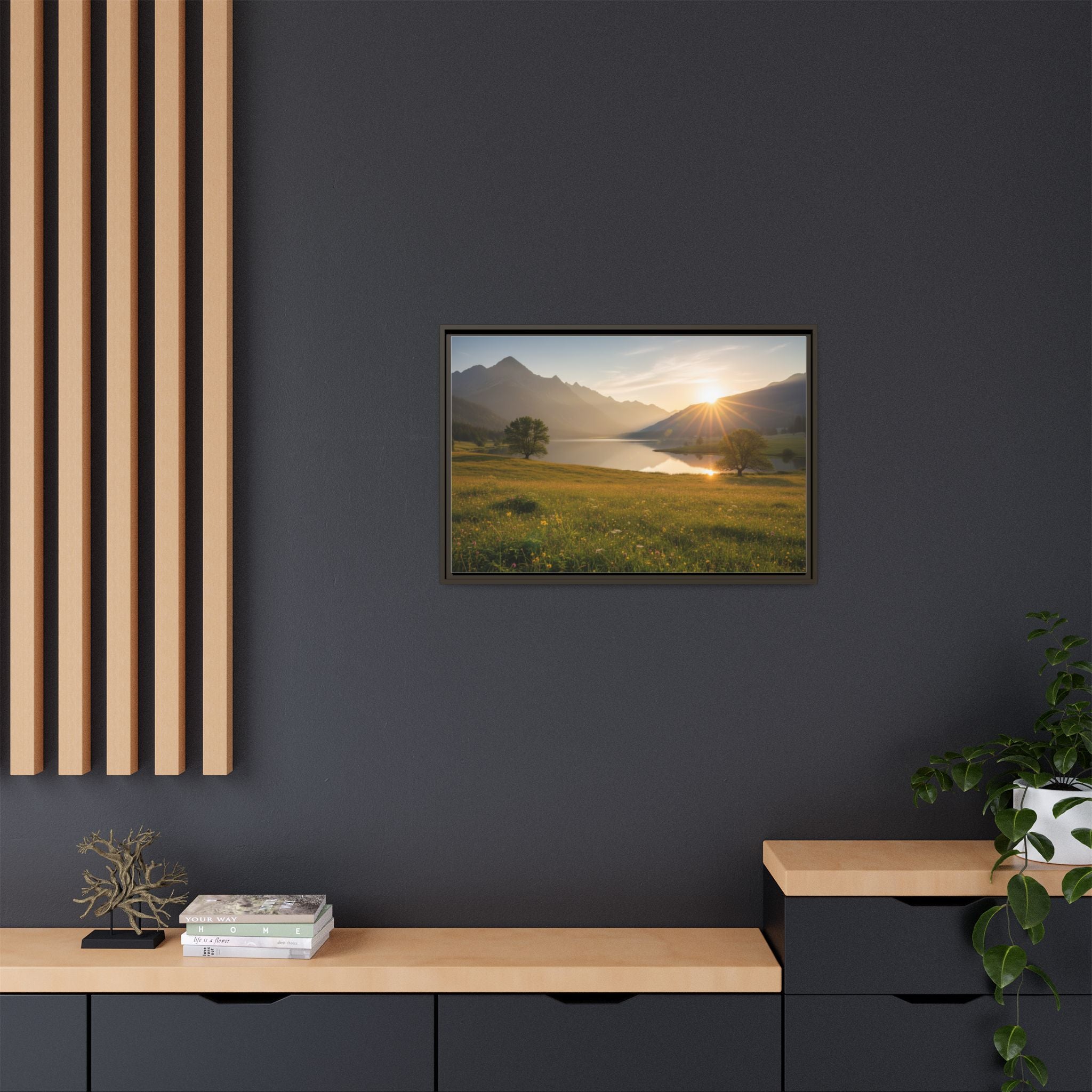Sunrise Mountain Lake Matte Canvas — Framed Landscape Wall Art