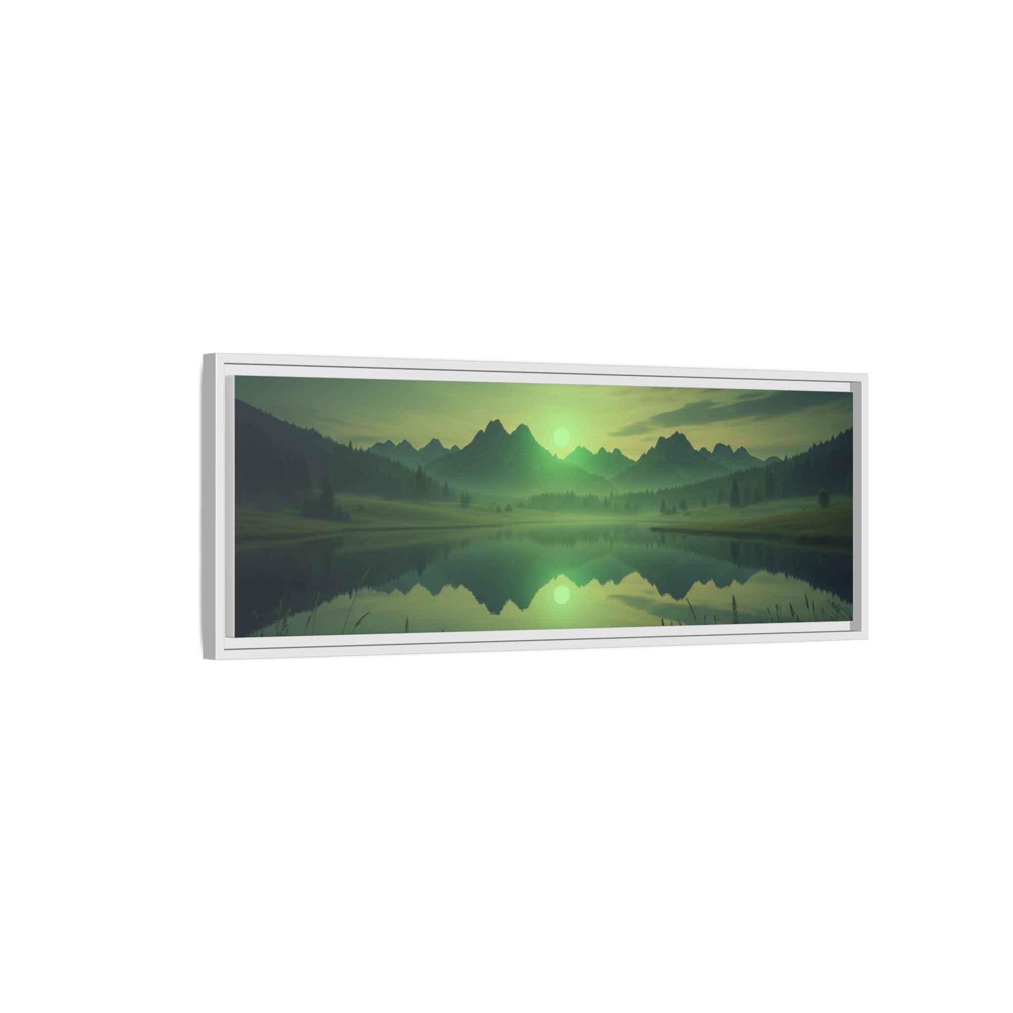 Framed Matte Canvas Print — Serene Green Mountain Lake Landscape