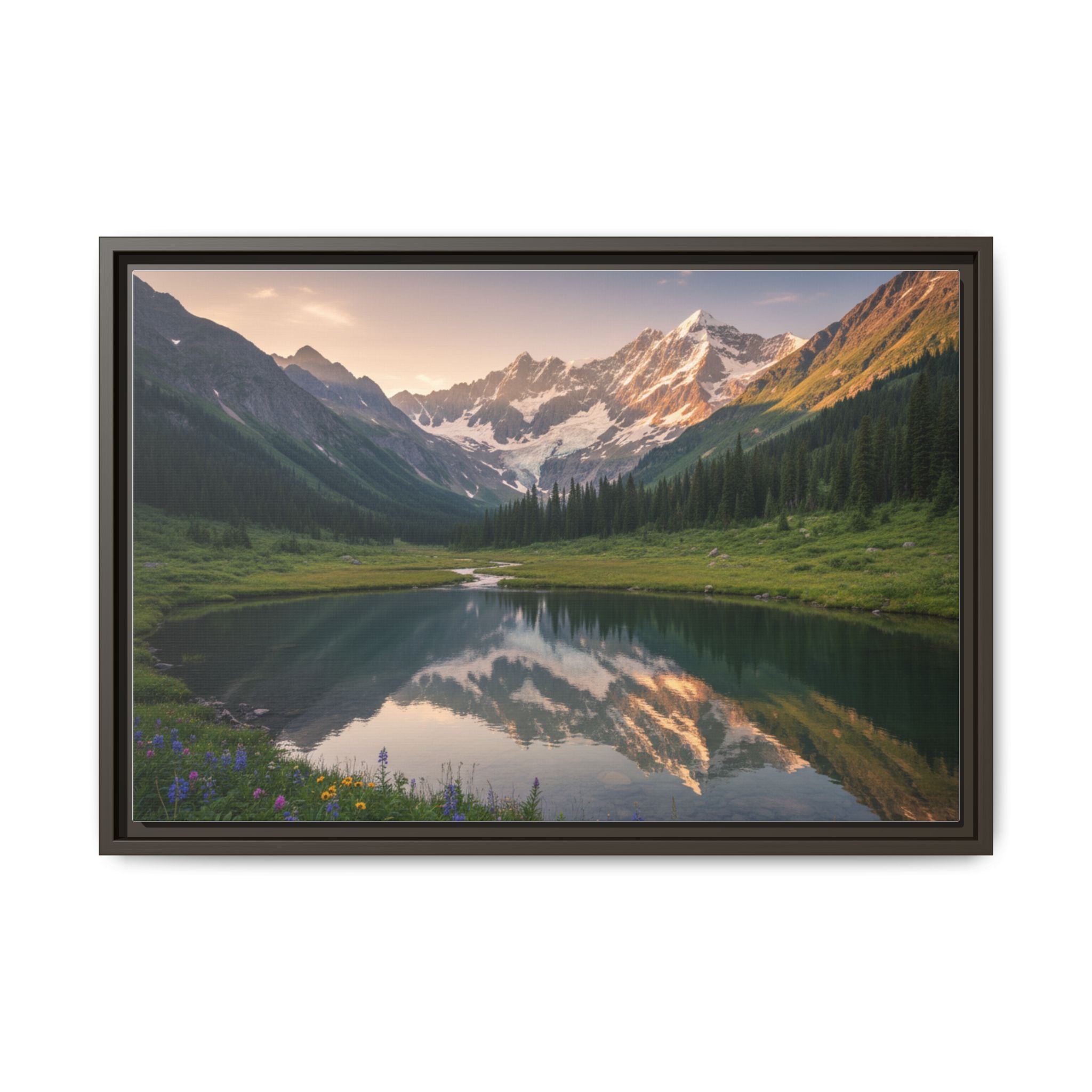Matte Framed Canvas - Mountain Lake Landscape Wall Art