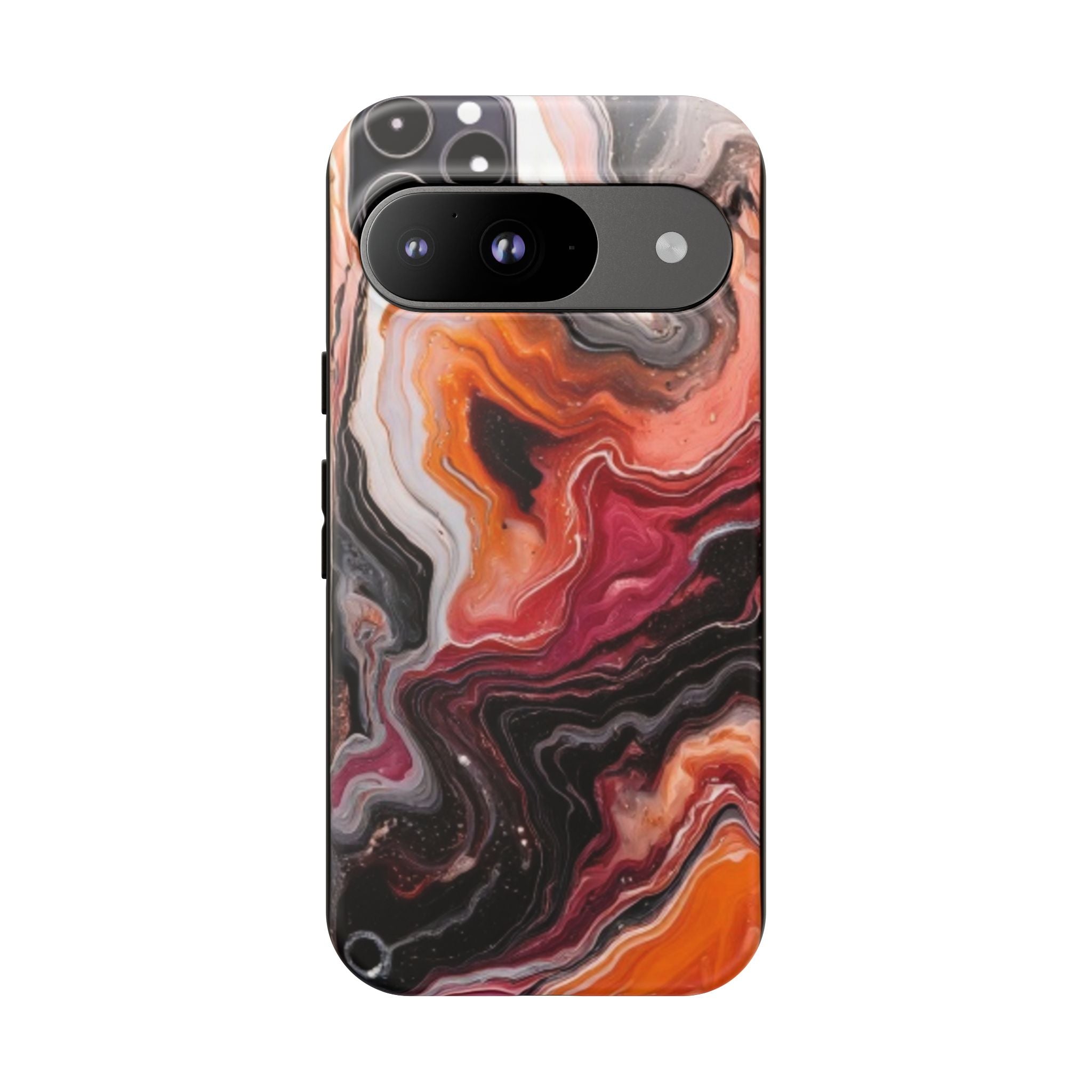 Marble Swirl Tough Phone Case — Orange Red Abstract Protective Cover